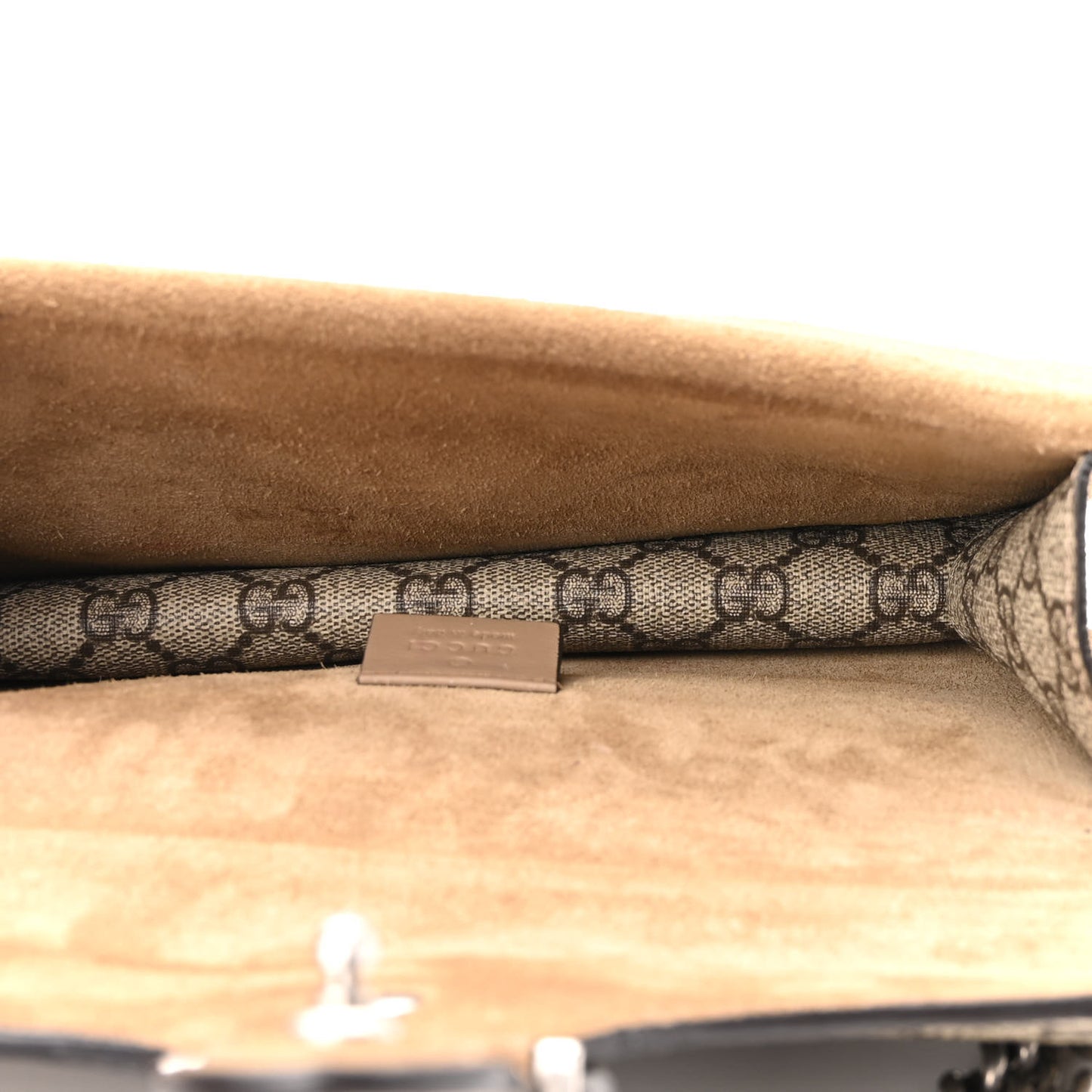 GG Supreme Monogram Suede Crystal Small Dionysus Shoulder Bag Beige Ebony Taupe