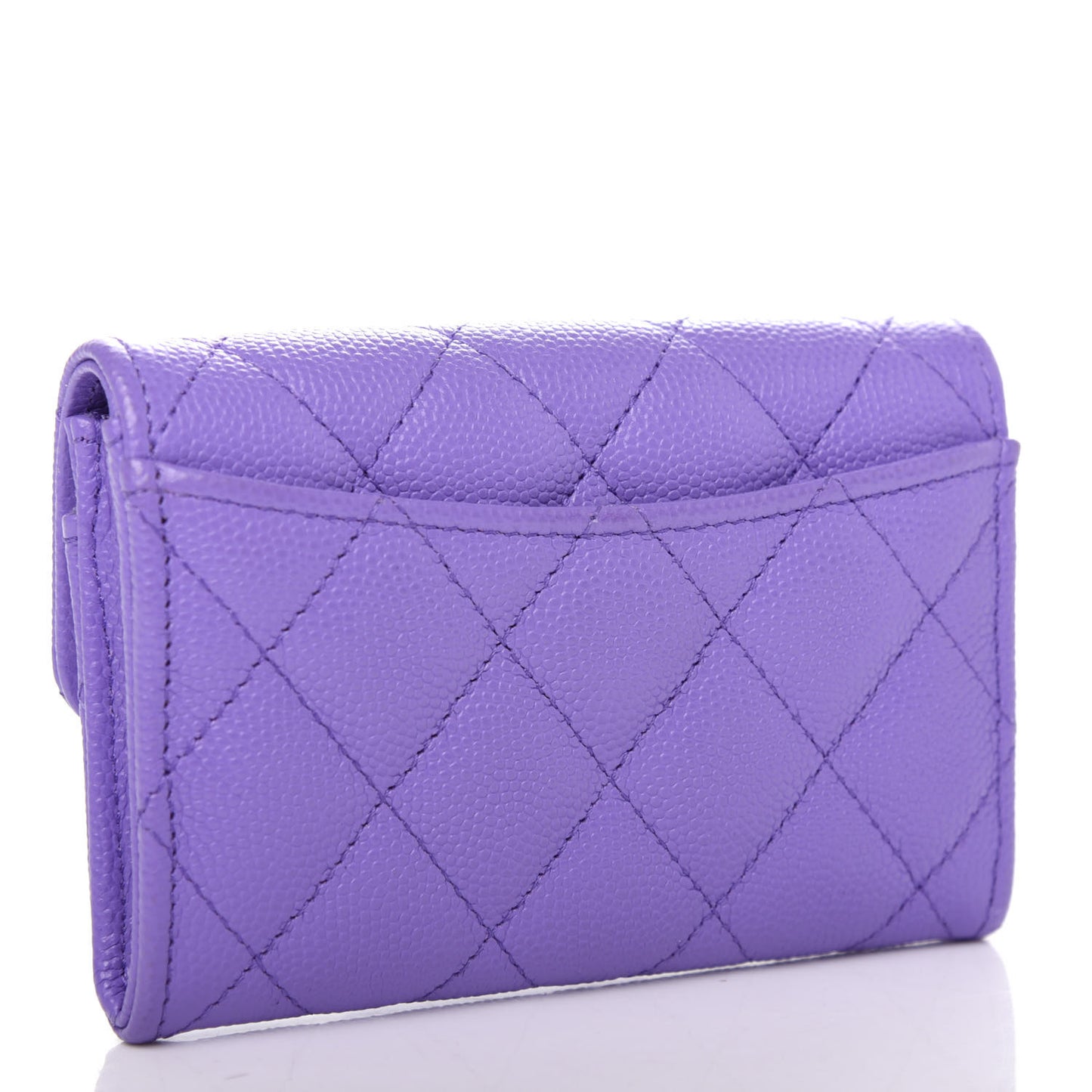Caviar Quilted Flap Card Holder Wallet Purple