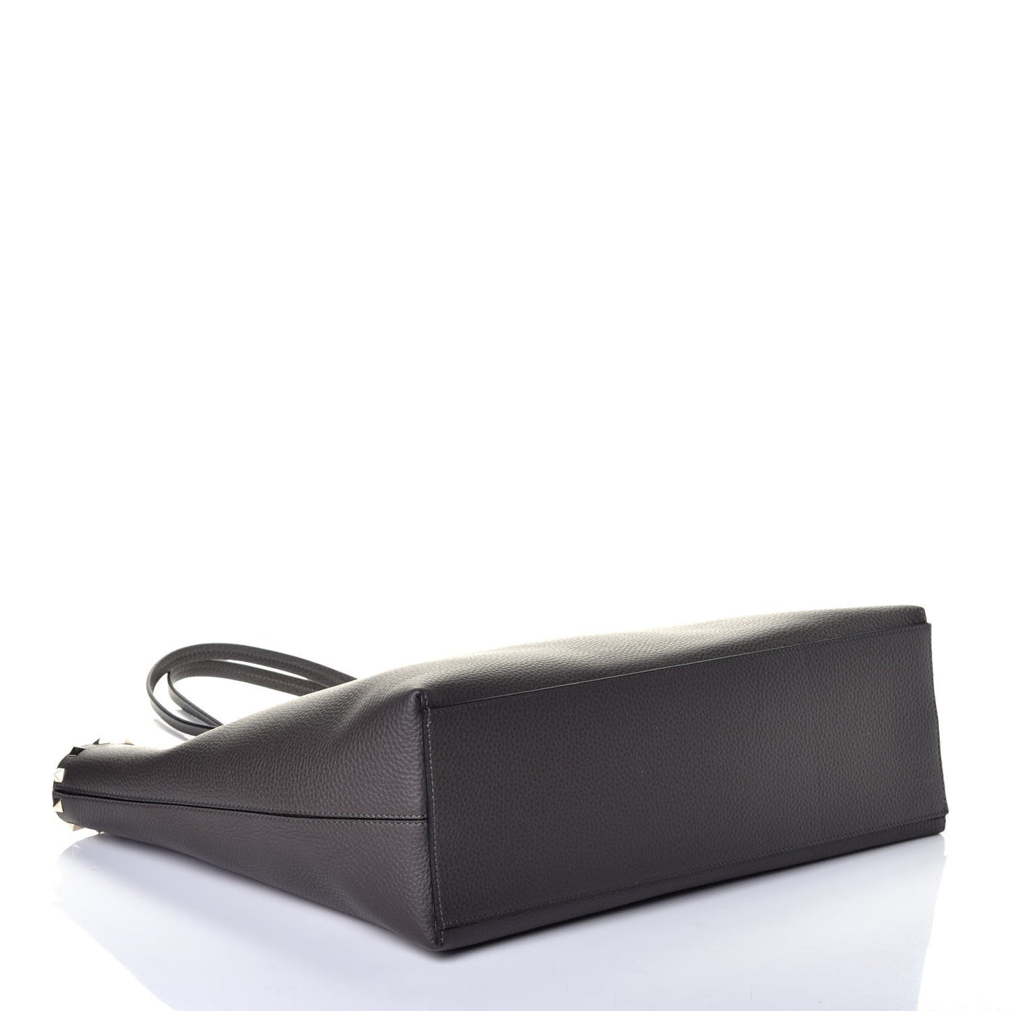 Grained Calfskin Rockstud Shoulder Tote Graphite