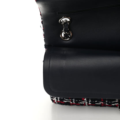 Chanel Tweed Quilted Medium Double Flap Navy White Red 13 of 16