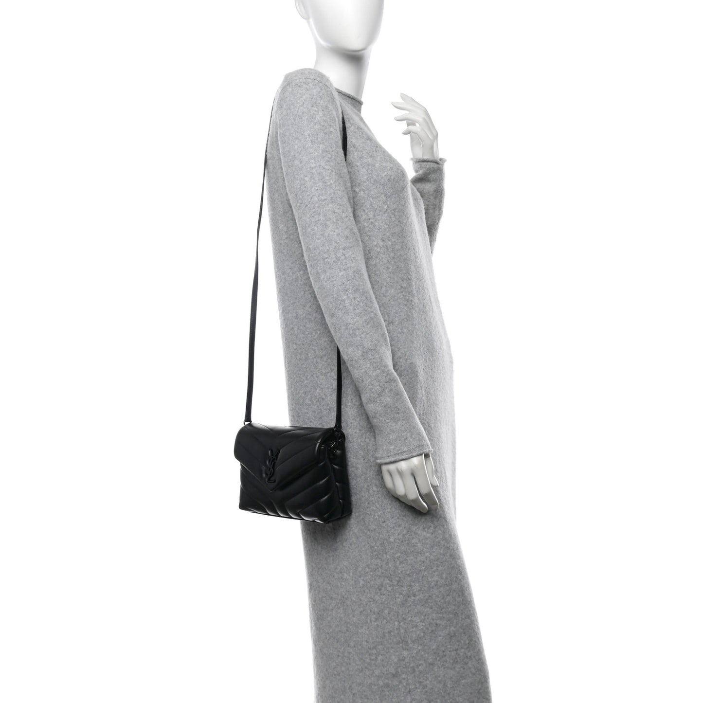 Calfskin Y Quilted Monogram Monochrome Toy Loulou Crossbody Bag Black