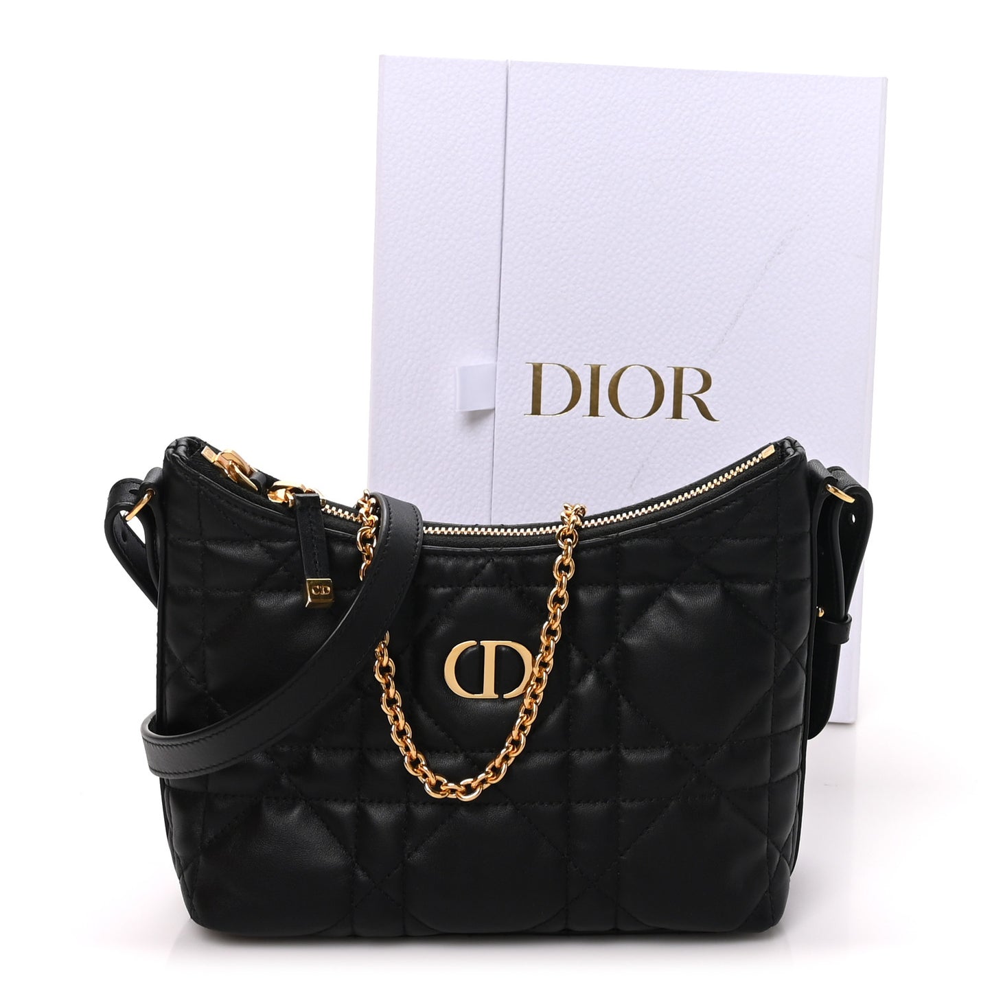 Calfskin Macrocannage Miss Caro Diorling Mini Bag with Chain Black