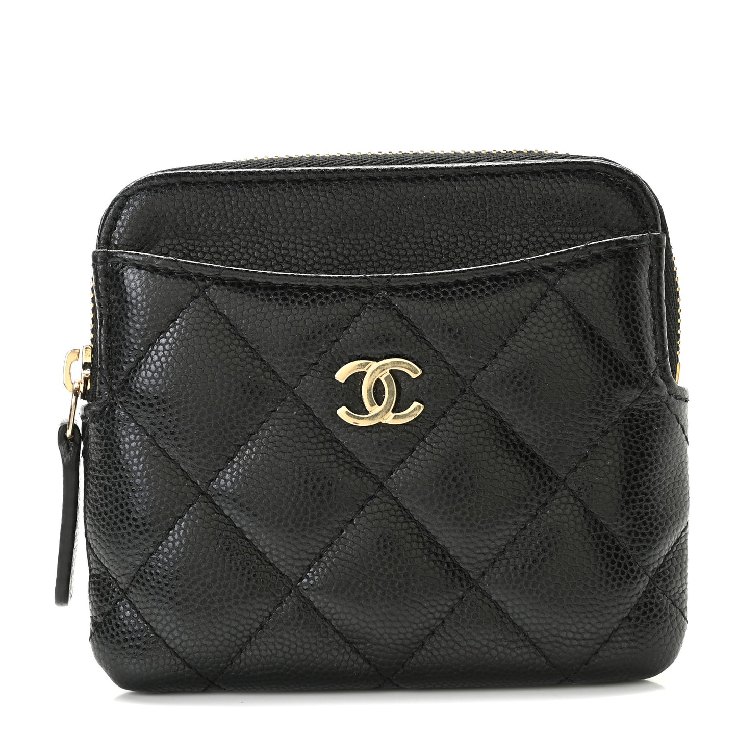 Caviar Quilted Zip Card Holder Wallet Black