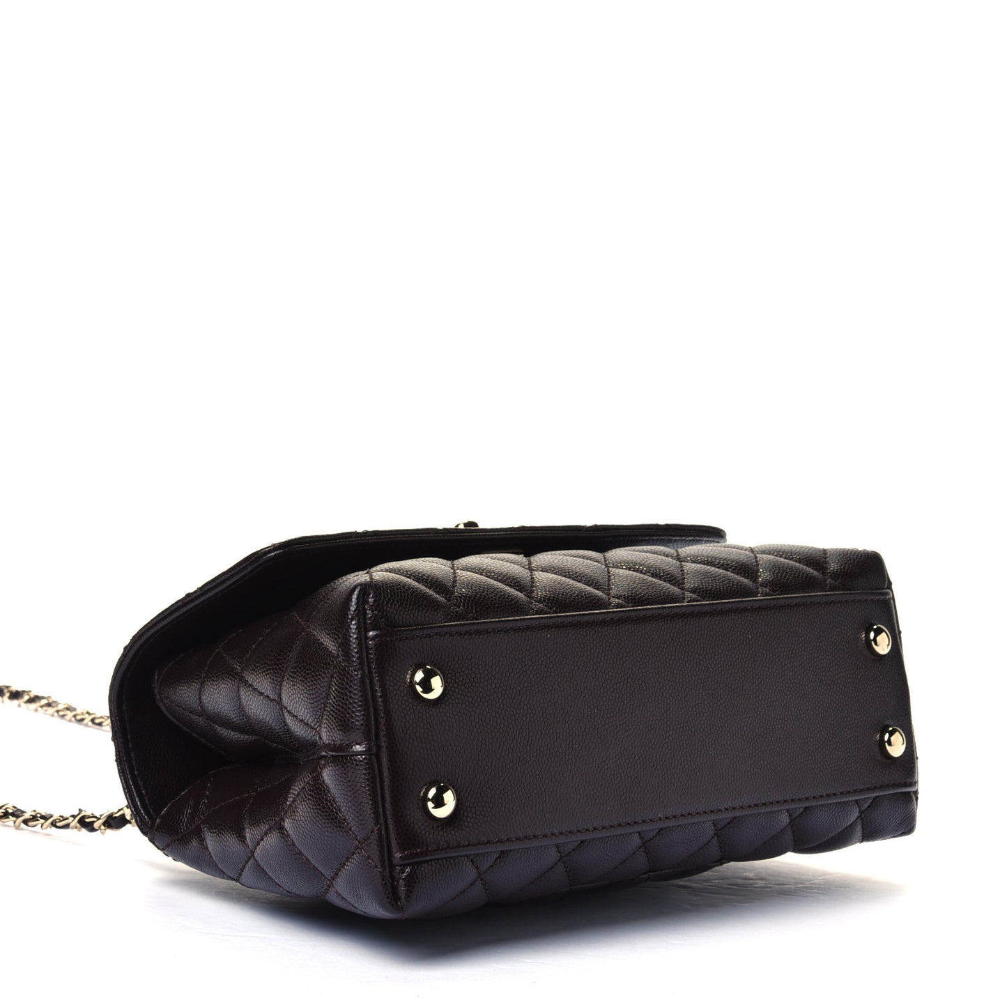 Caviar Quilted Mini Coco Handle Flap Dark Brown