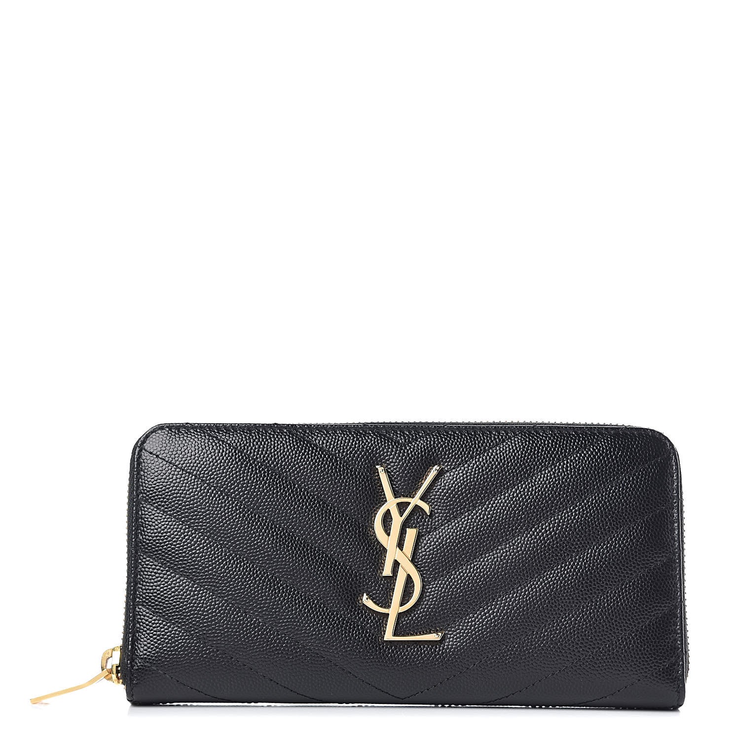 Saint Laurent Grain De Poudre Matelasse Chevron Monogram Zip Around Wallet Black 1 of 7