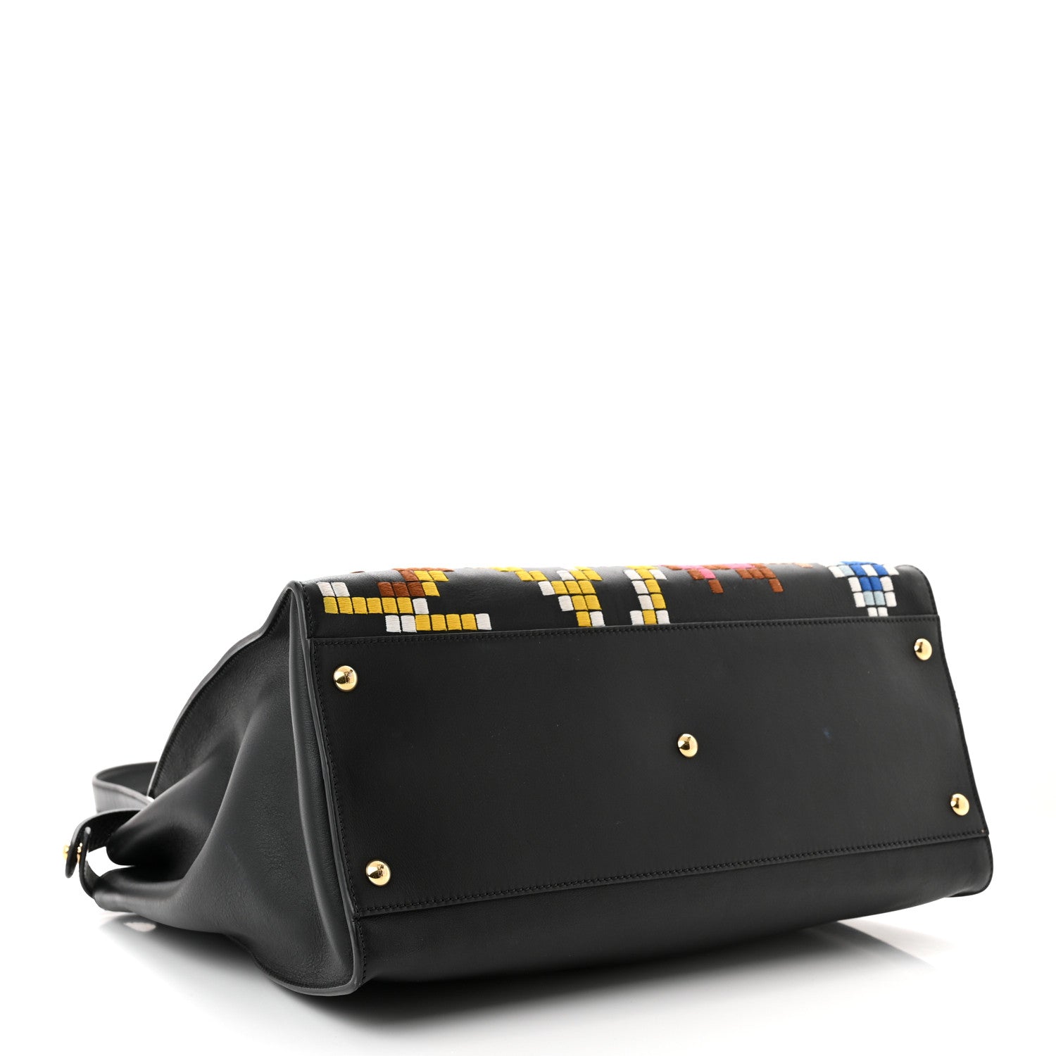 Fendi Calfskin Pixel Embroidered Large Peekaboo Iconic Satchel Black 4 of 12