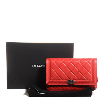 Chanel Lambskin Boy Wallet On Chain WOC Red 9 of 9