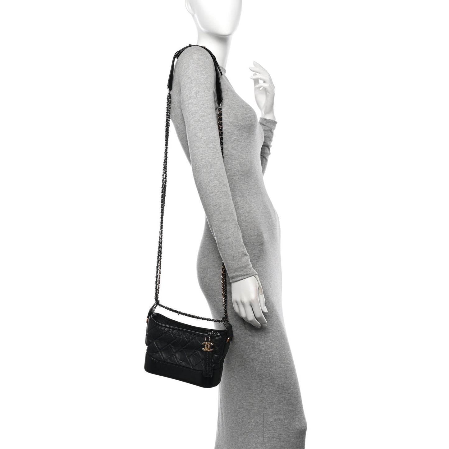 Aged Calfskin Quilted Small Gabrielle Hobo Black
