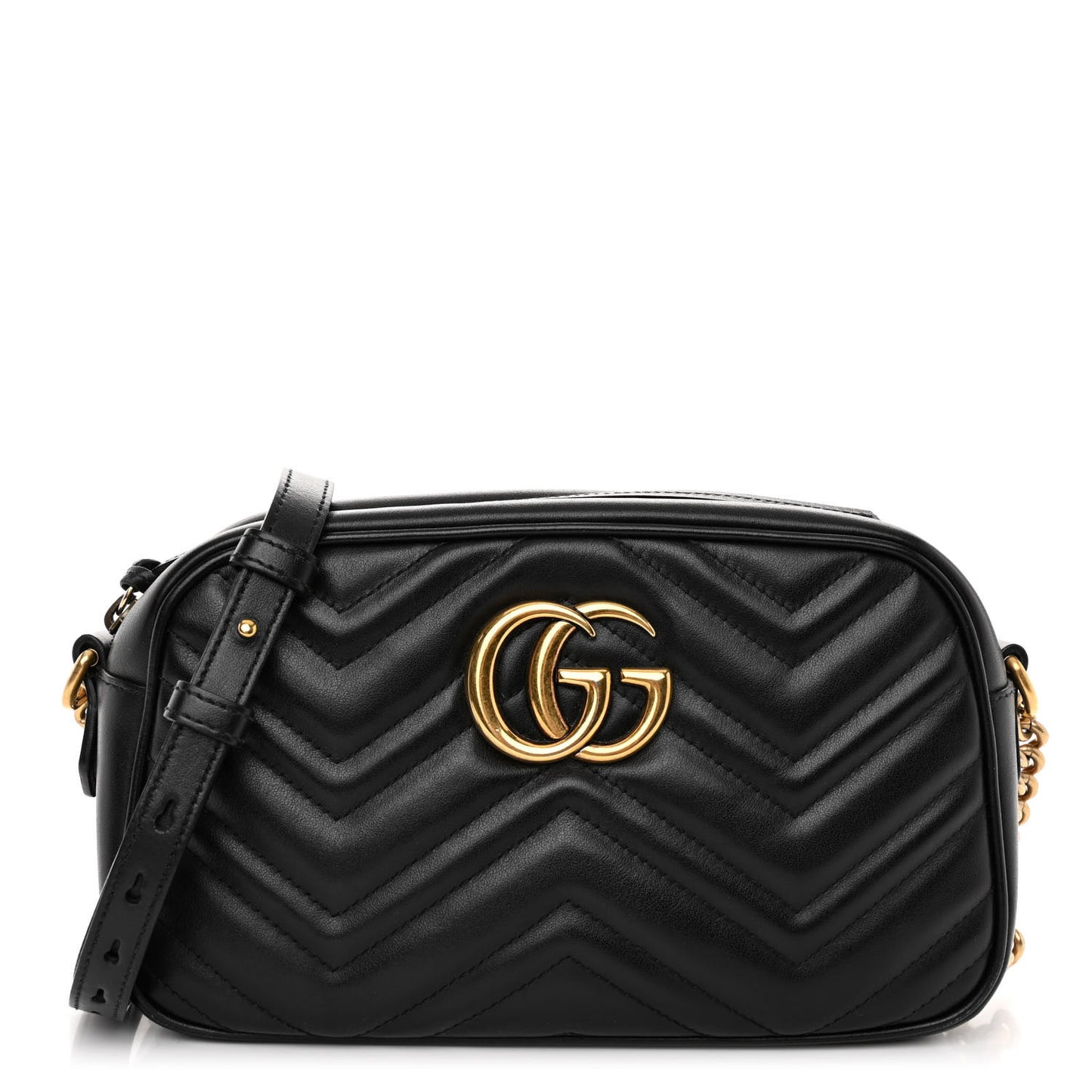 Calfskin Matelasse Small GG Marmont Chain Shoulder Bag Black
