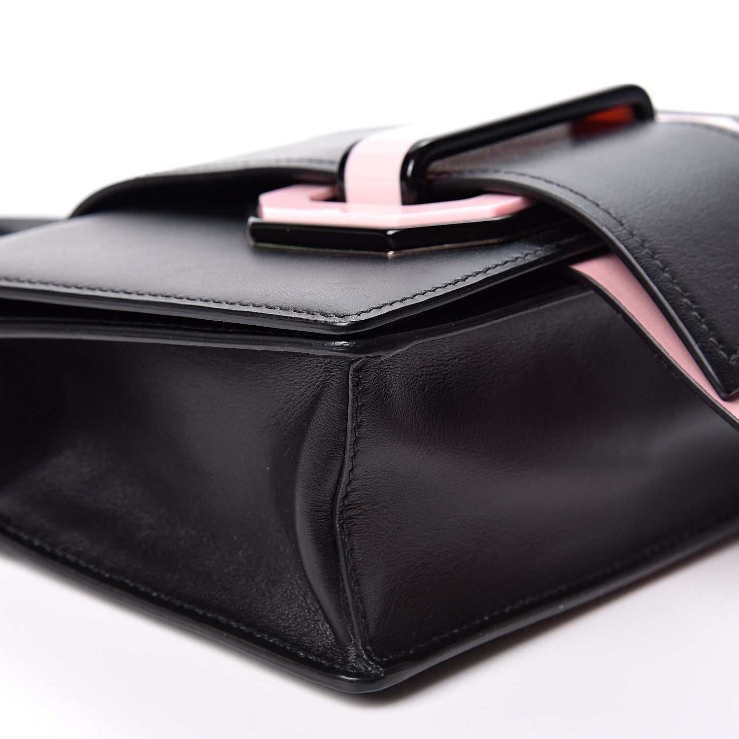 Prada City Calf Plex Ribbon Bag Black Rosa 7 of 8