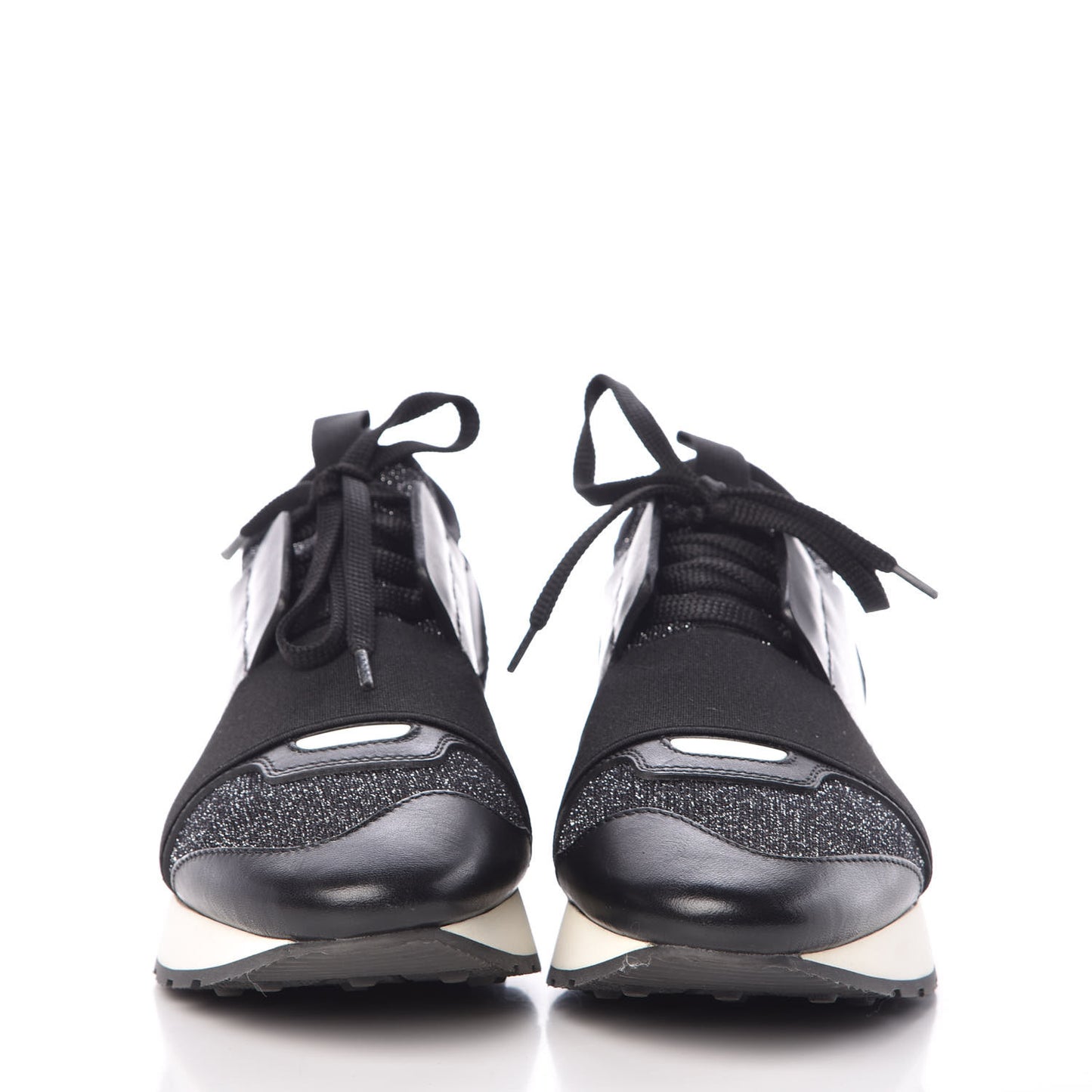 Mesh Lurex Calfskin Womens Race Runner Sneakers 36 Black