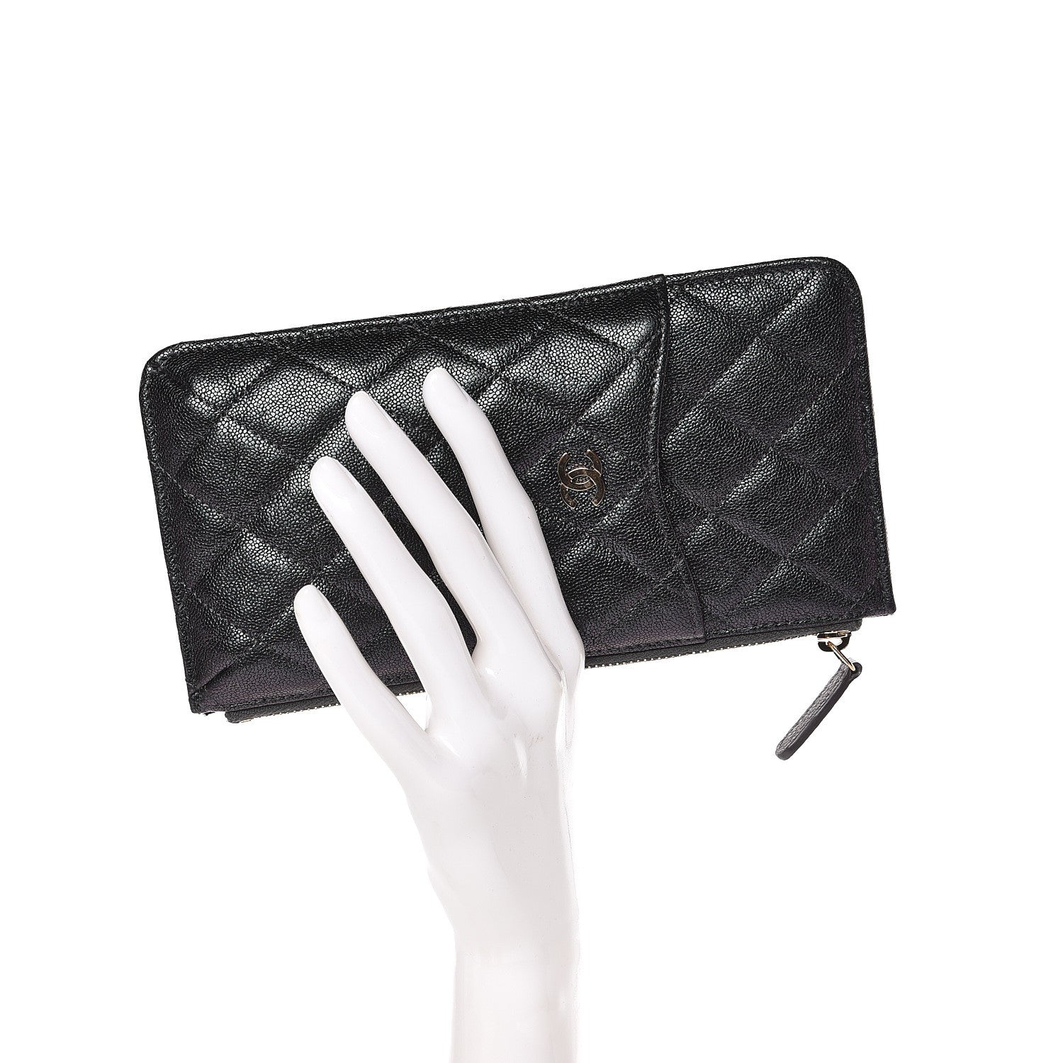 Chanel Iridescent Caviar Quilted Classic Flat Wallet Pouch Black 2 of 8