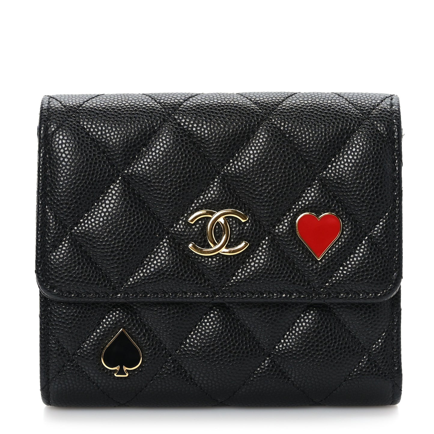 Caviar Quilted Enamel Coco Casino Compact Flap Wallet Black