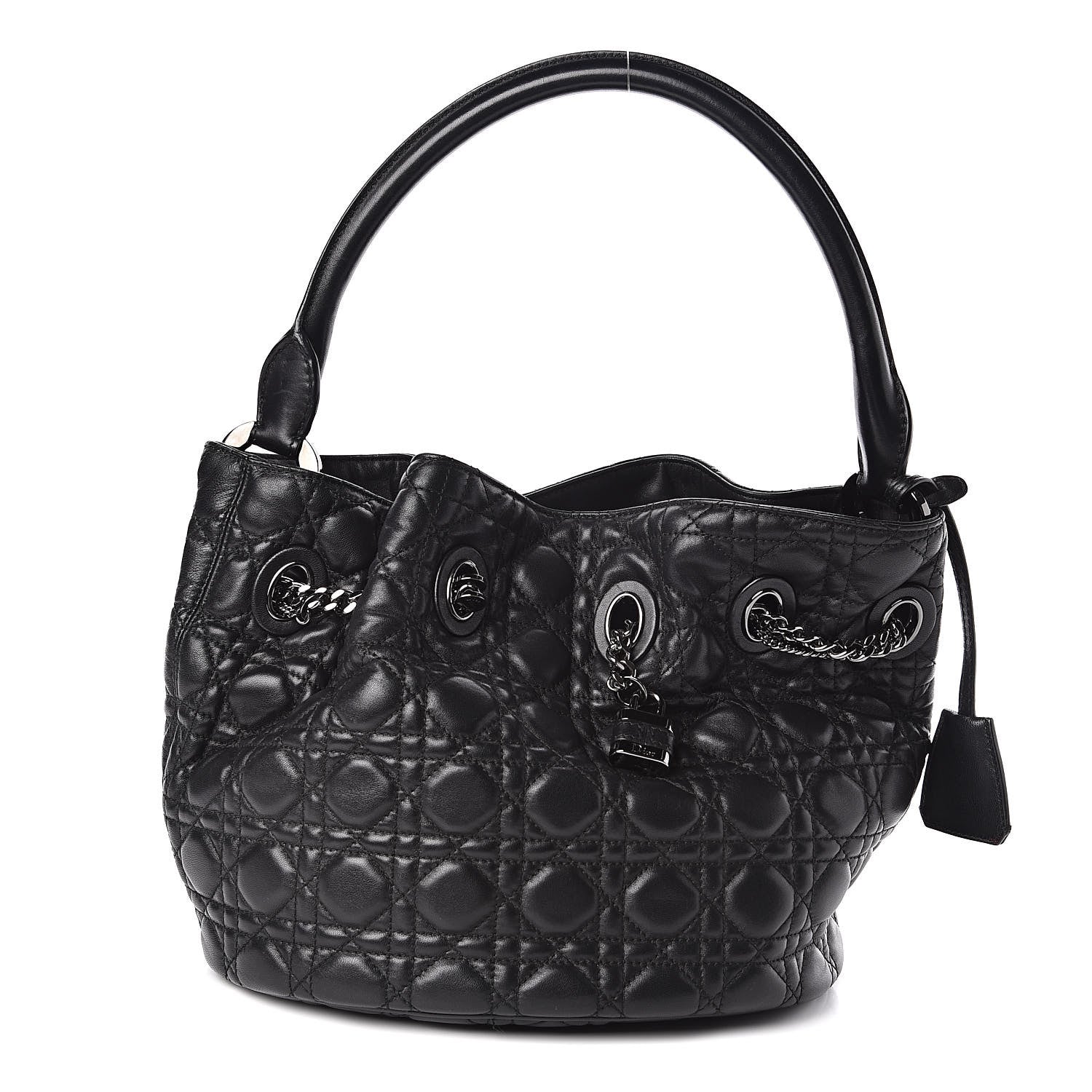 Christian Dior Lambskin Cannage Chri Chri Drawstring Bag Black 1 of 10
