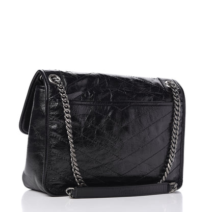 Saint Laurent Crinkled Calfskin Matelasse Monogram Medium Niki Chain Satchel Black 3 of 10