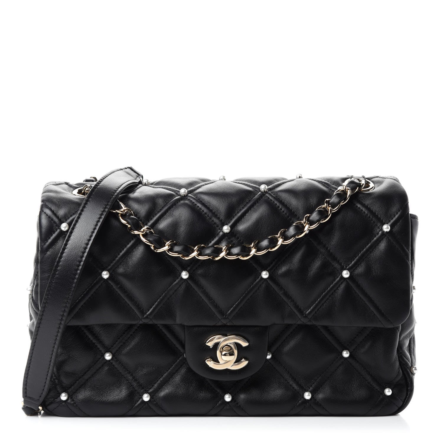 Chanel Lambskin Quilted Pearl Studded Flap Black 1 of 10