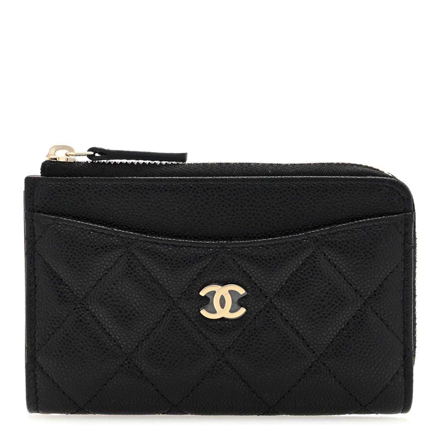 Caviar Quilted CC Zip Around Card Holder Black