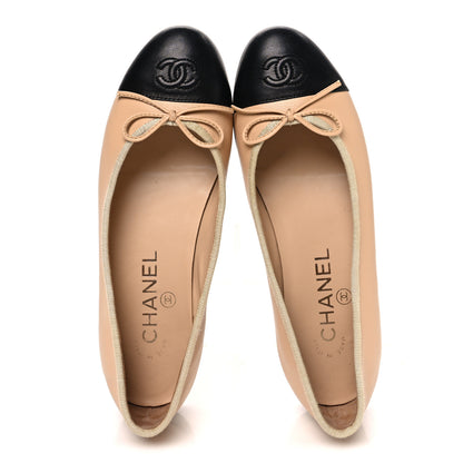 Chanel Lambskin Cap Toe CC Ballerina Flats 36 Beige Black 2 of 10