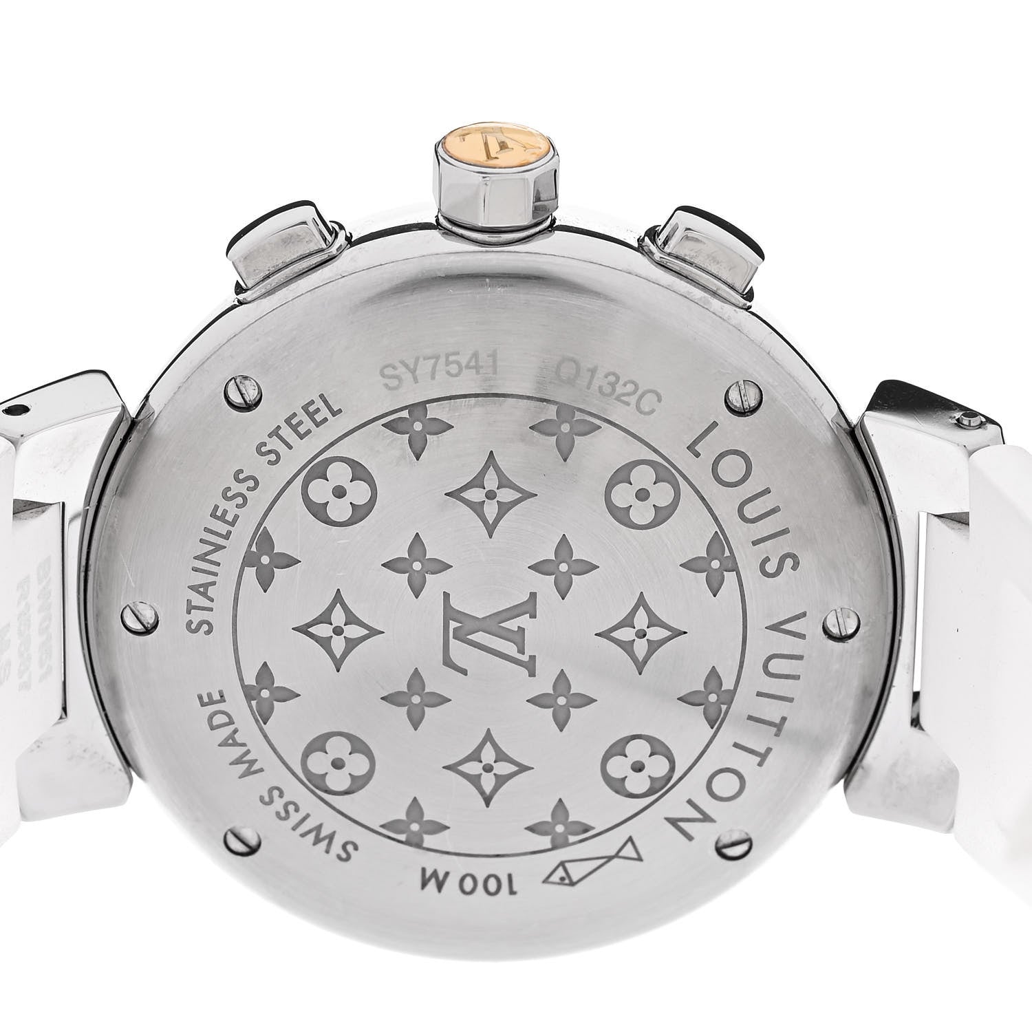 Louis Vuitton Stainless Steel Rubber Mother of Pearl 34mm Tambour Lovely Cup Quartz Watch 4 of 4