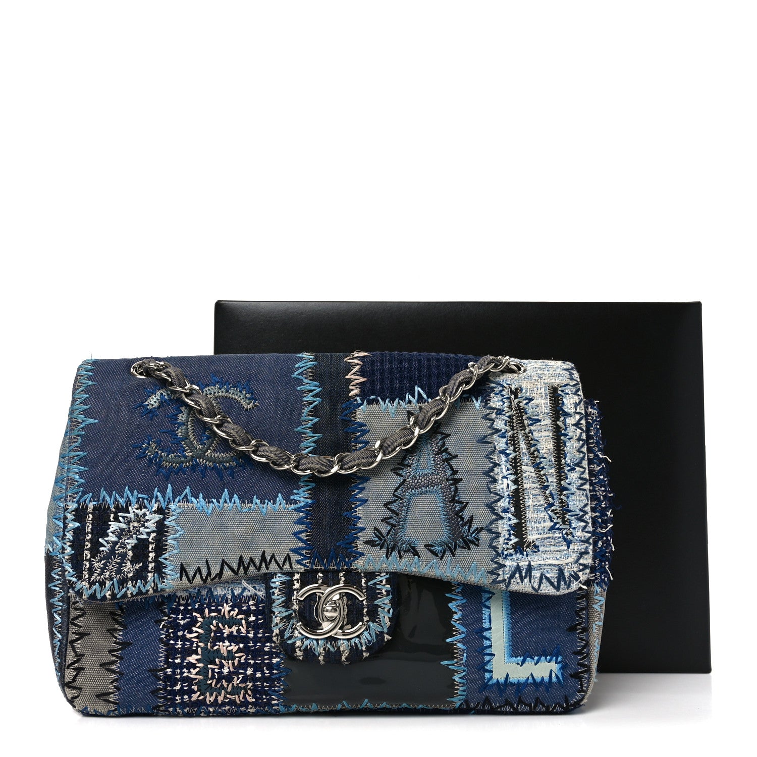 Chanel Denim Tweed Patchwork Jumbo Single Flap Blue 12 of 12