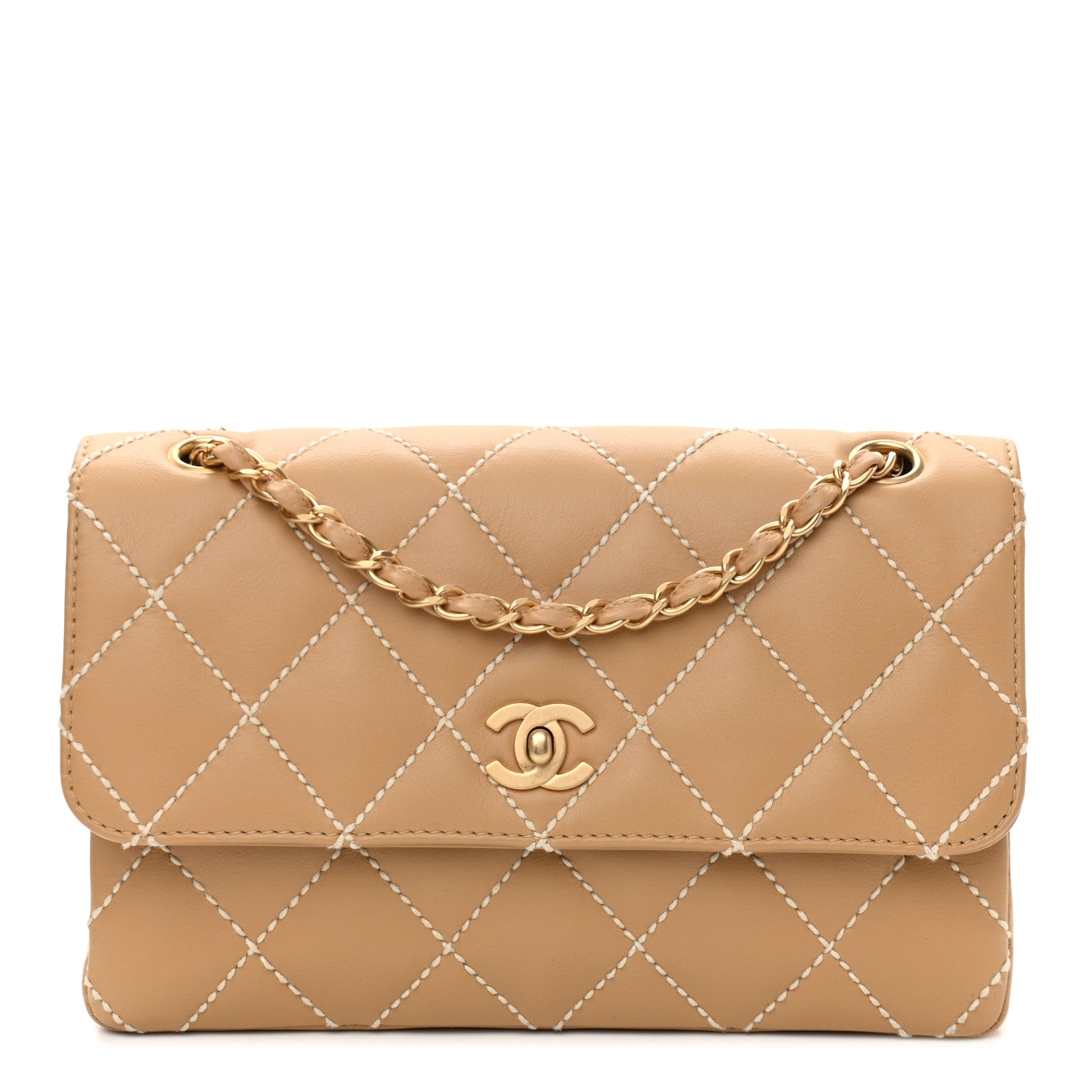 Chanel Calfskin Quilted Medium Wild Stitch Flap Beige 1 of 10