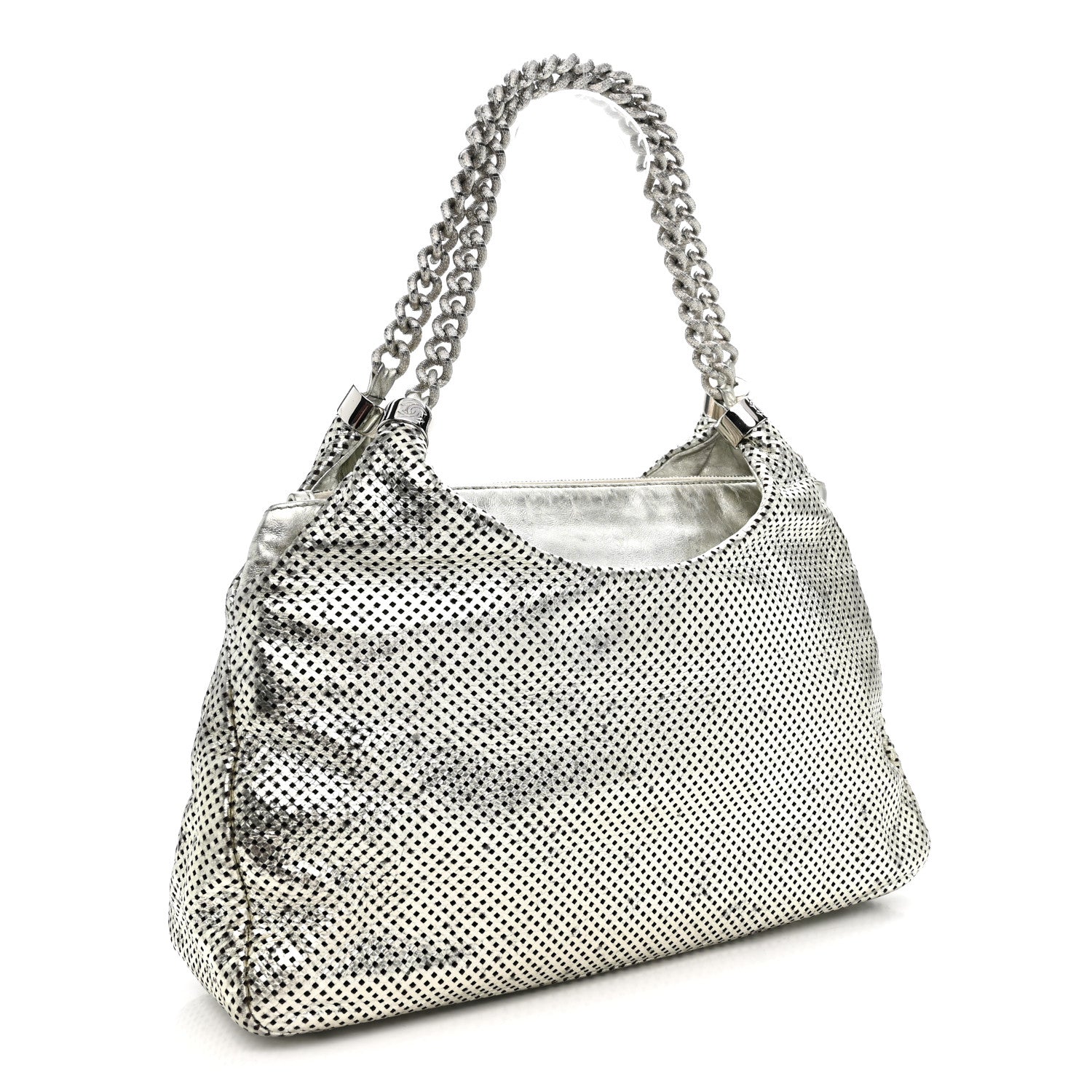 Chanel Metallic Glazed Calfskin Perforated Rodeo Drive Hobo Silver 3 of 10