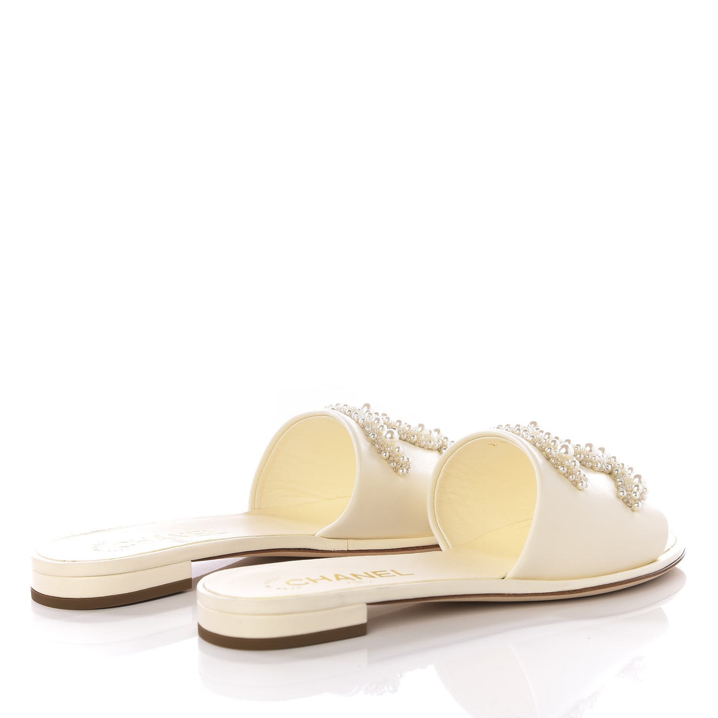 Calfskin Pearl CC Mules 37 Ivory