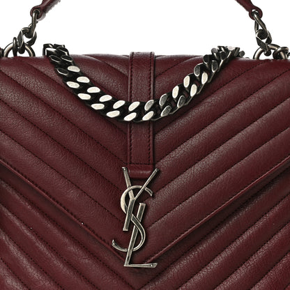 Saint Laurent Sheepskin Matelasse Chevron Monogram Medium College Bag Rouge Legion 6 of 24