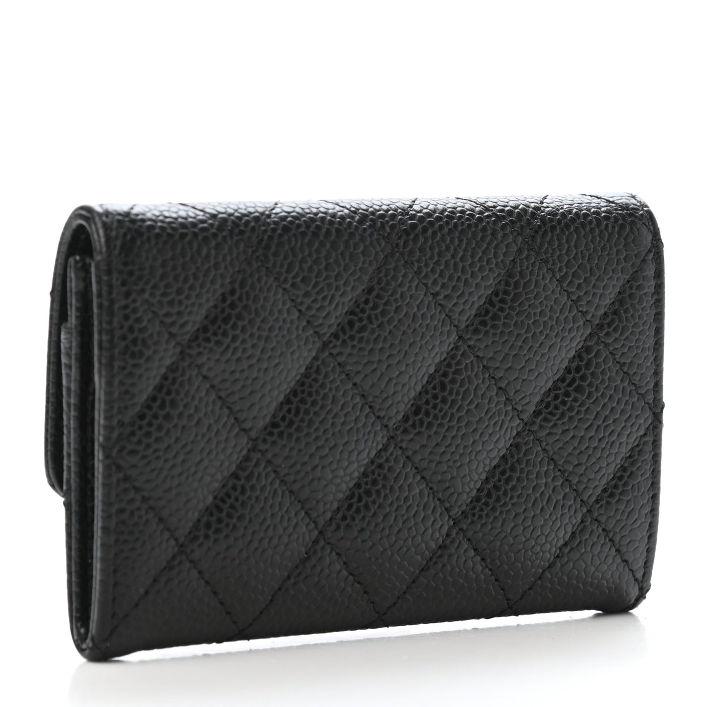 Caviar Quilted Flap Card Holder Black