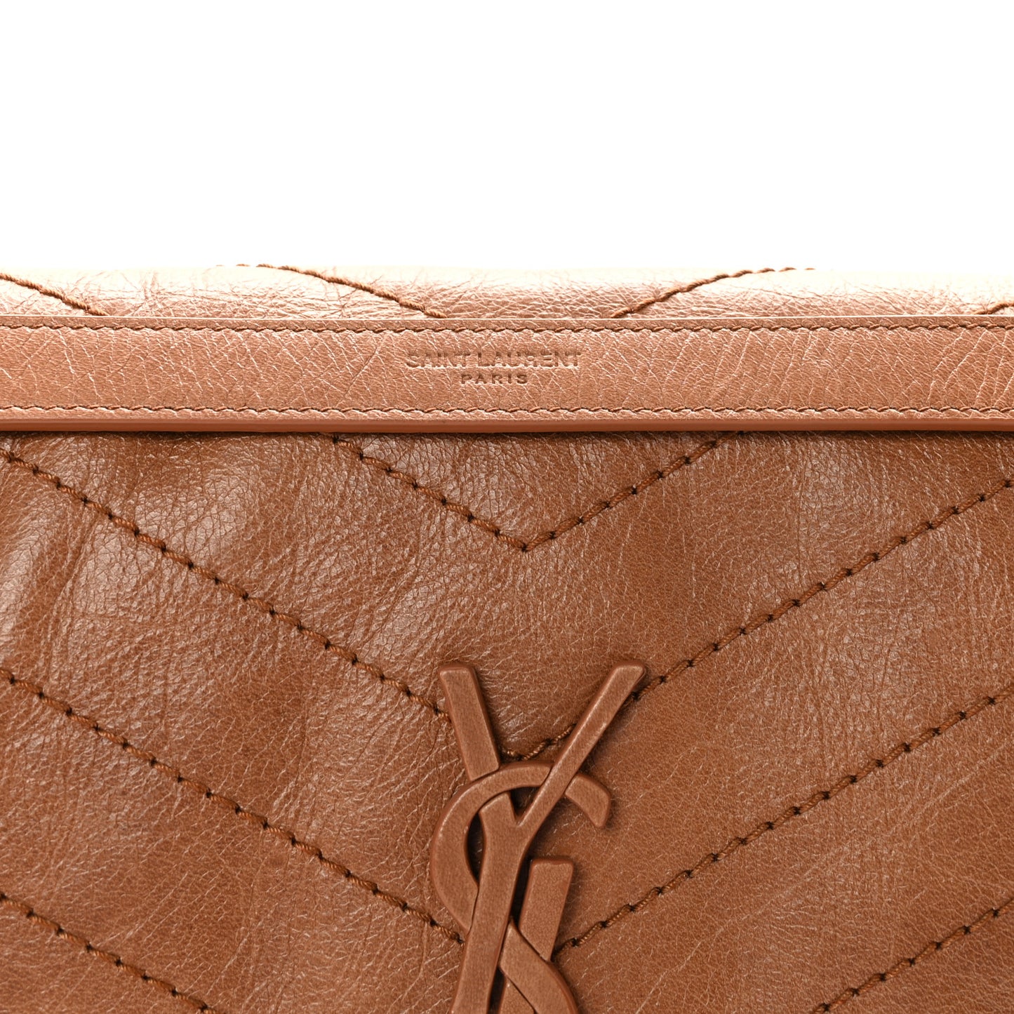 Crinkled Calfskin Matelasse Monogram Medium Niki Chain Satchel Caramel