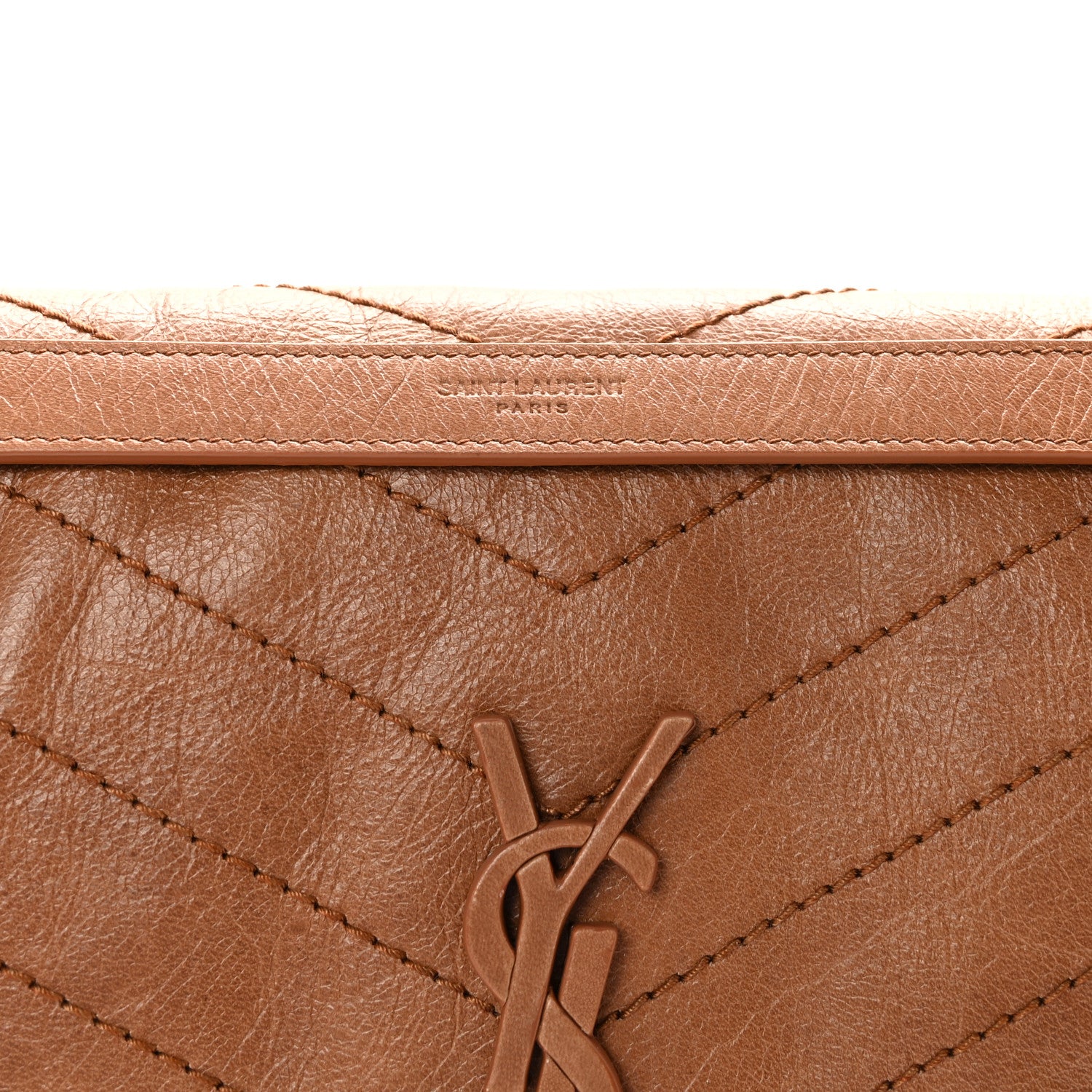 Saint Laurent Crinkled Calfskin Matelasse Monogram Medium Niki Chain Satchel Caramel 7 of 9