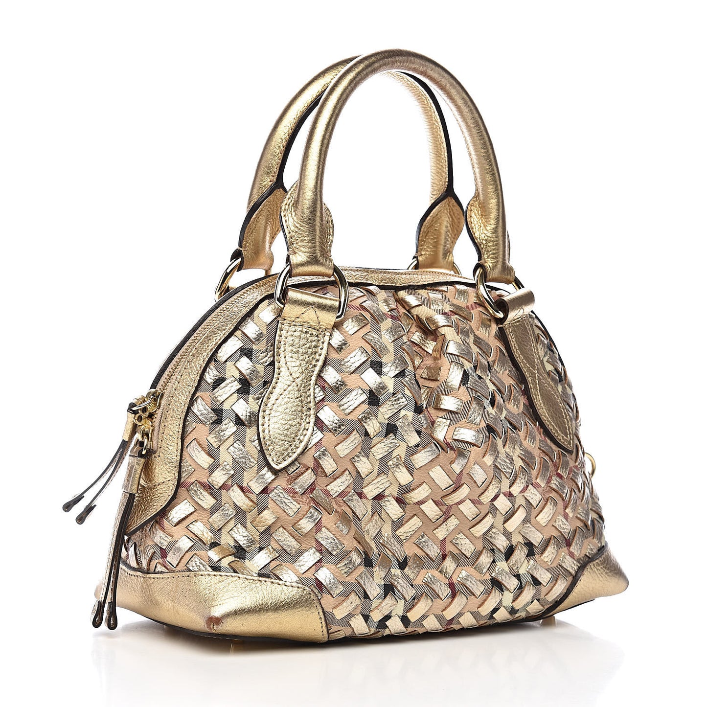 Metallic Woven Haymarket Check Small Thornley Satchel Gold