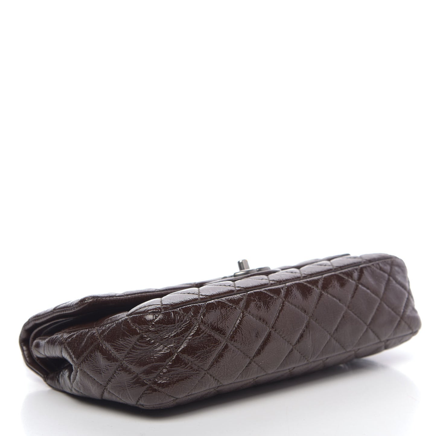 Crinkled Patent Quilted Medium Double Flap Brown