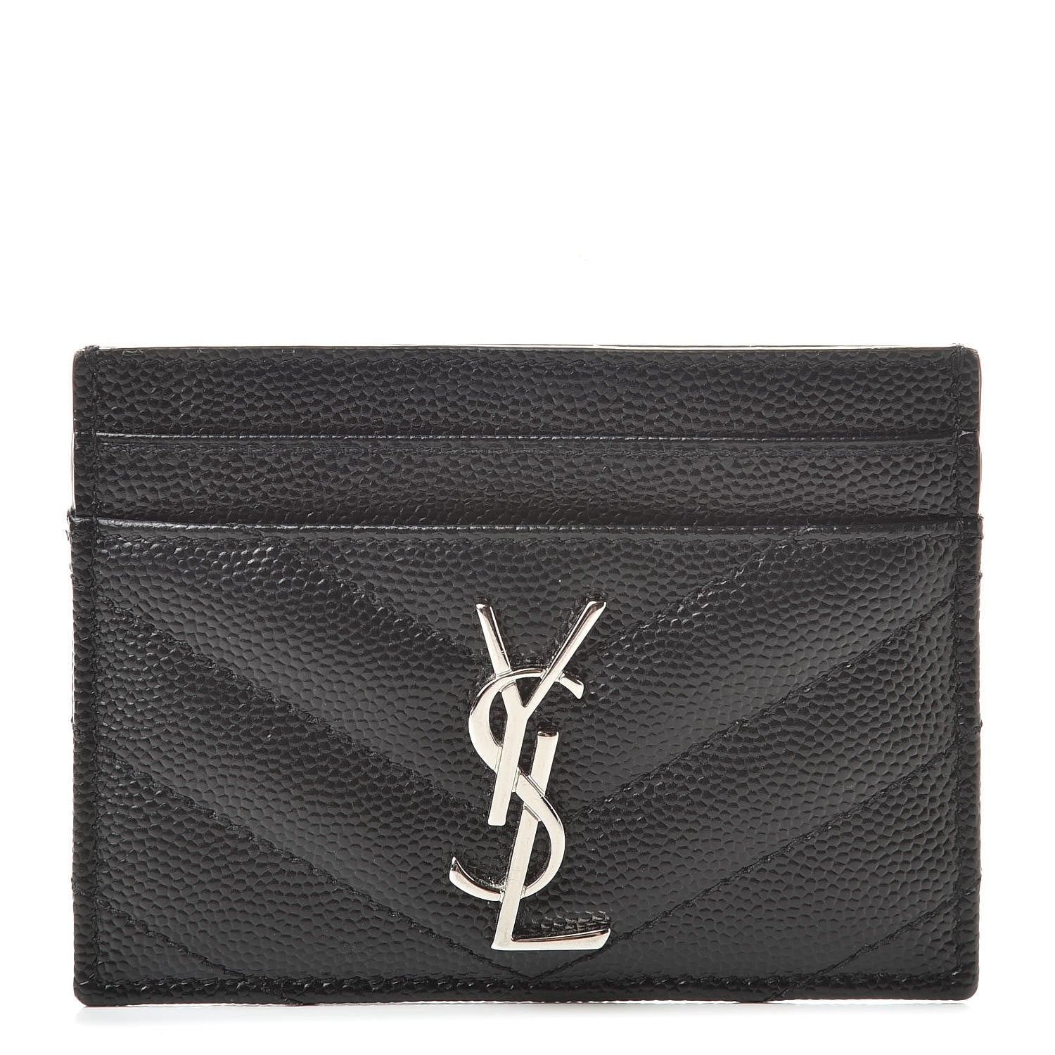 Saint Laurent Grain De Poudre Matelasse Chevron Monogram Credit Card Case Black 1 of 12