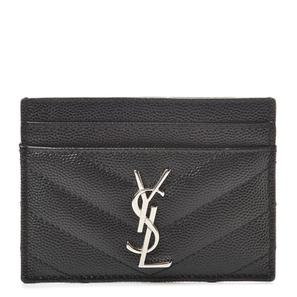Saint Laurent Grain De Poudre Matelasse Chevron Monogram Credit Card Case Black 1 of 12