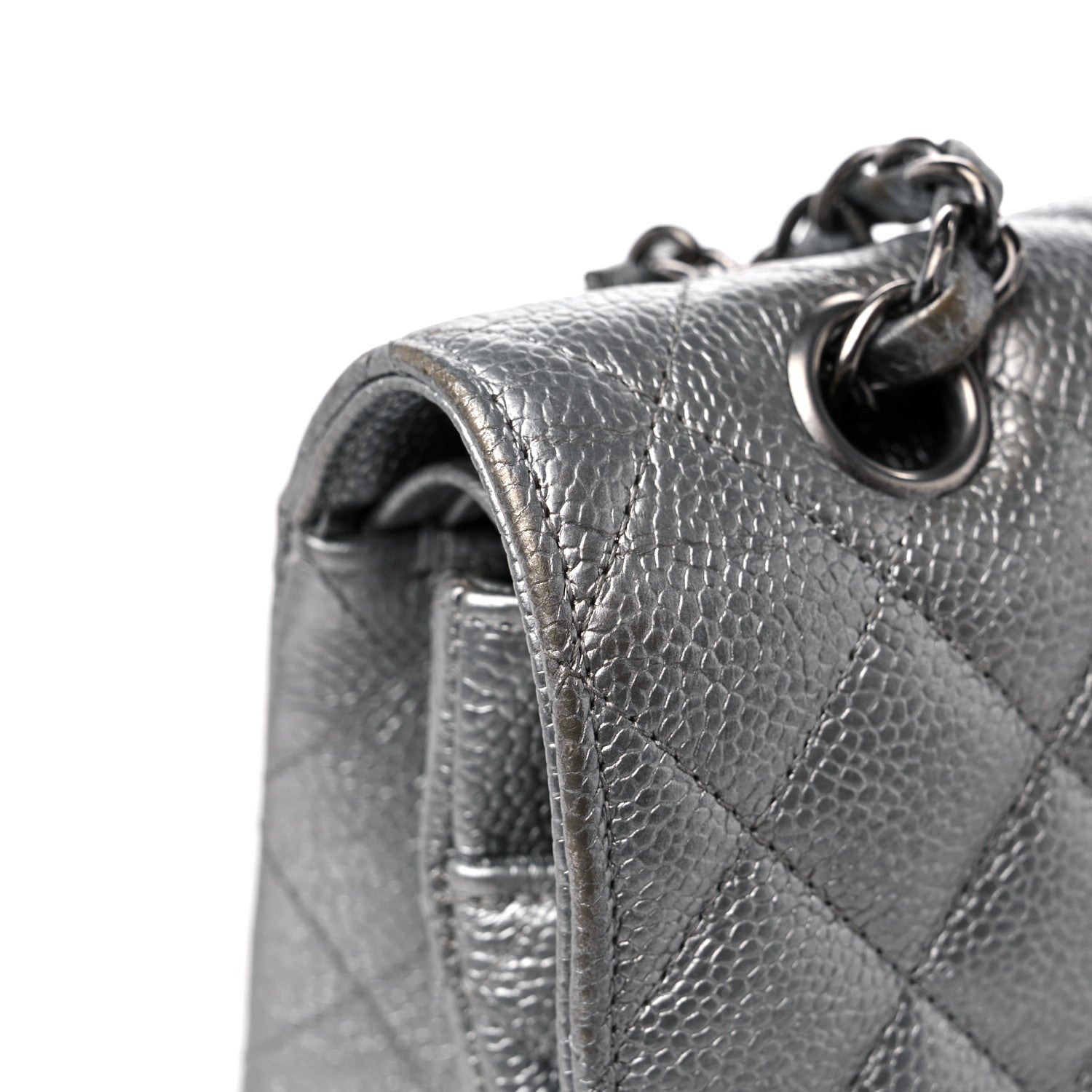 Chanel Metallic Caviar Quilted Medium Double Flap Silver 13 of 15