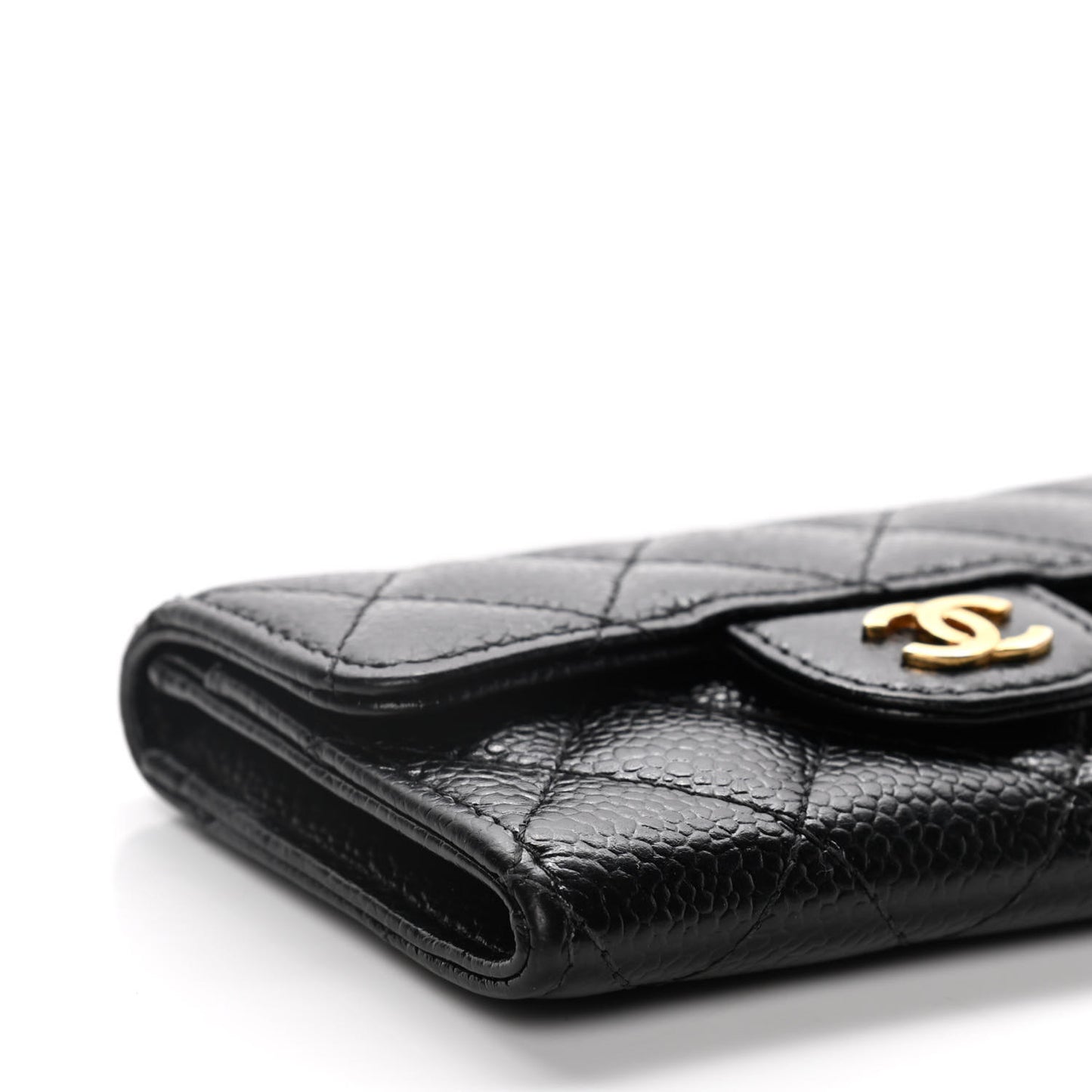 Caviar Quilted Flap Card Holder Black