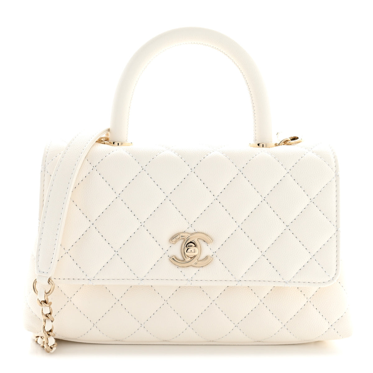 Caviar Quilted Mini Coco Handle Flap White