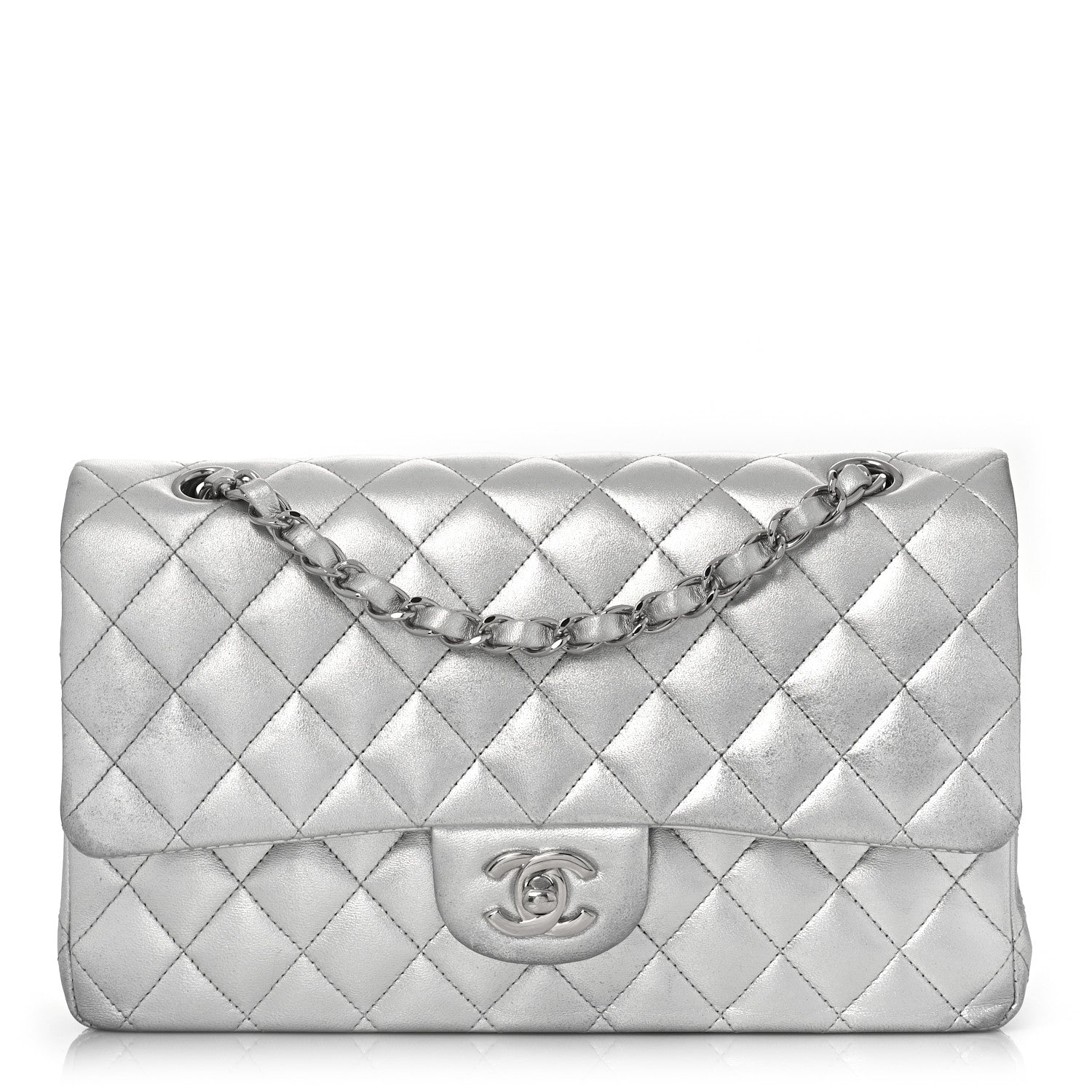 Chanel Metallic Lambskin Quilted Medium Double Flap Silver 1 of 12