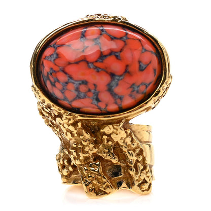 Saint Laurent Glass Cabochon Arty Ovale Ring 6 Gold Coral 1 of 5