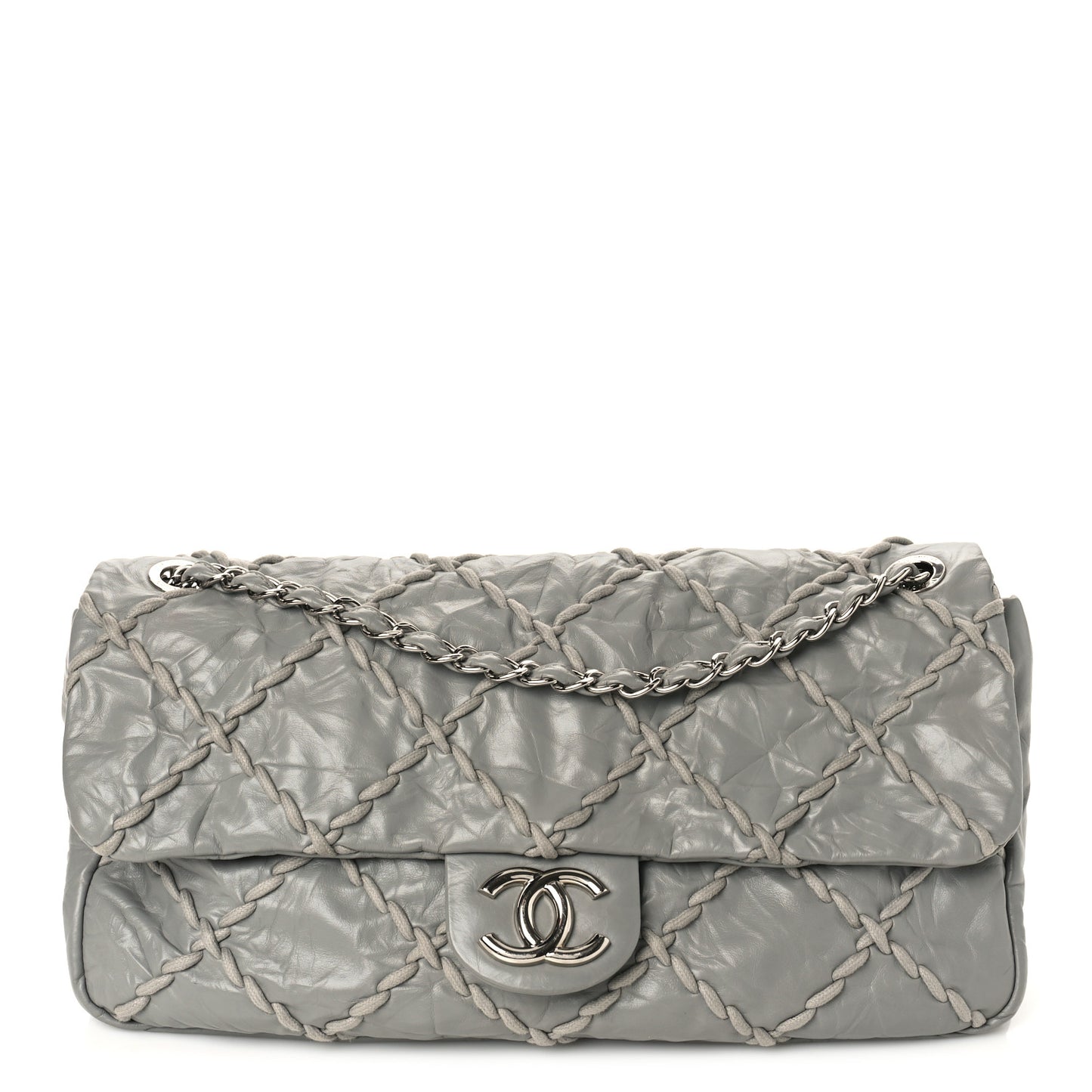 Calfskin Ultra Stitch Oversized Flap Grey