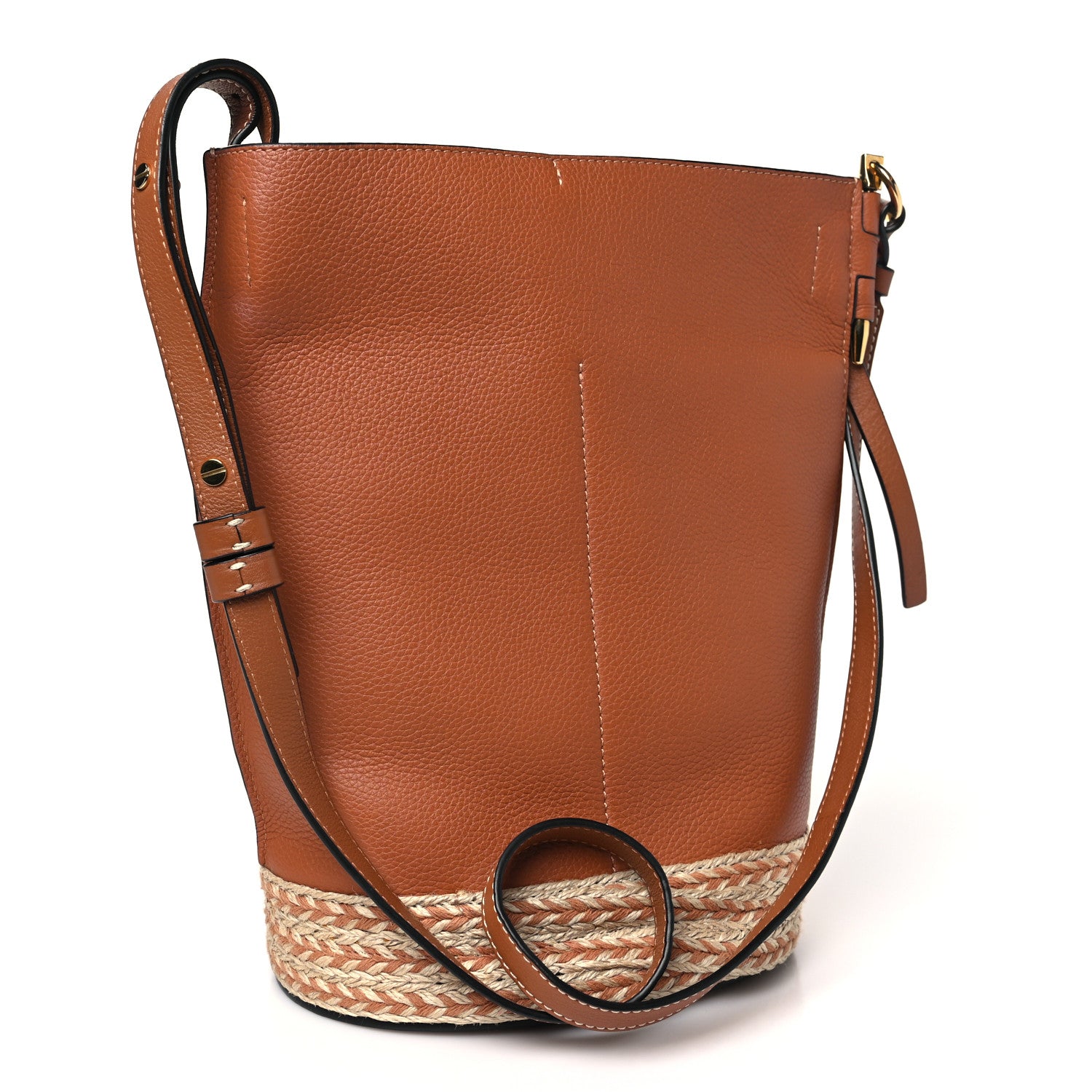 Loewe Calfskin Raffia Gate Bucket Bag Tan 3 of 10