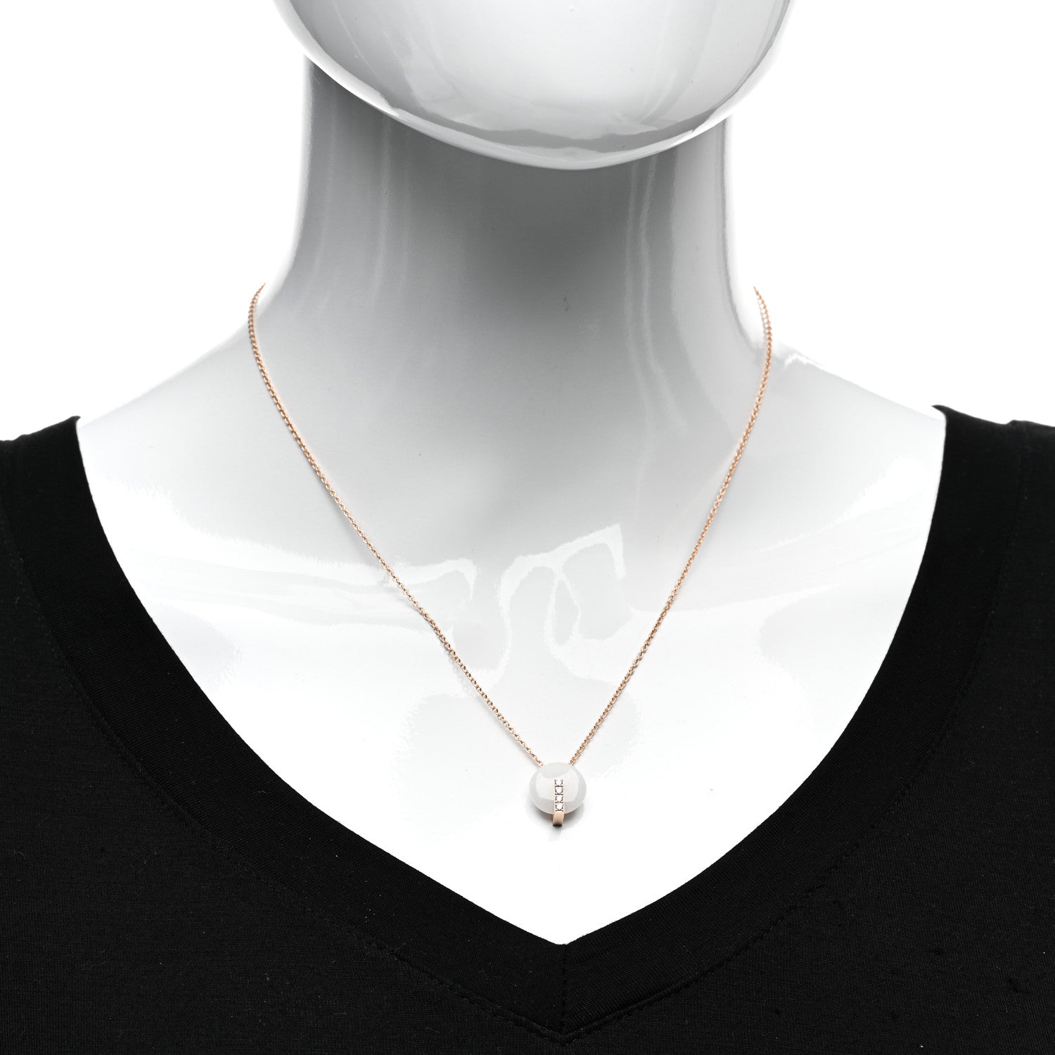 Roberto Coin 18K Rose Gold Diamond White Nephrite Disc Pendant Necklace 2 of 4
