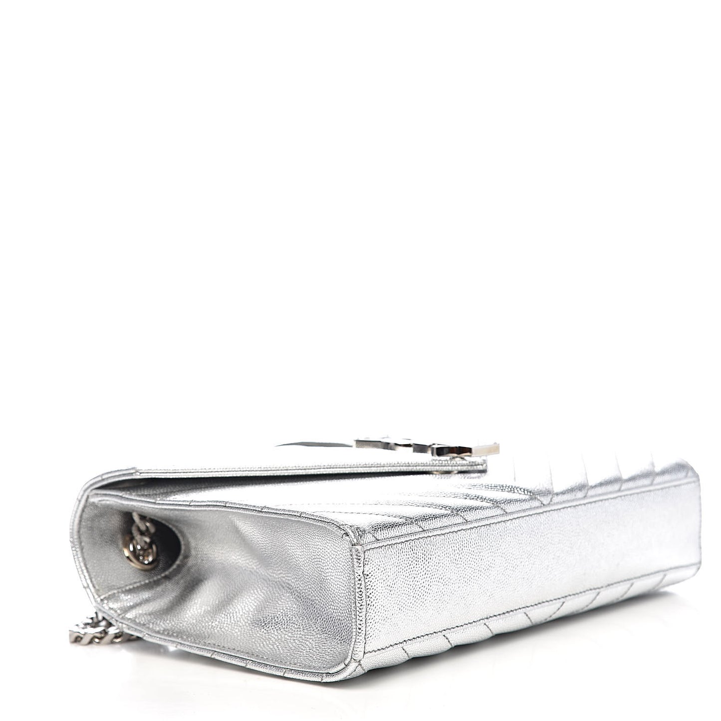 Metallic Grain De Poudre Matelasse Chevron Medium Monogram Satchel Silver