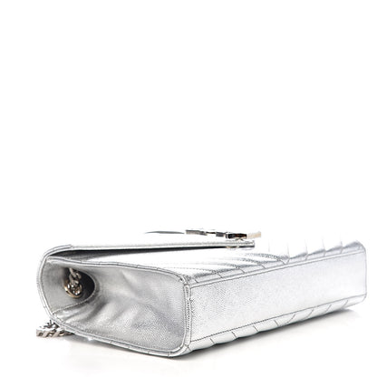 Saint Laurent Metallic Grain De Poudre Matelasse Chevron Medium Monogram Satchel Silver 4 of 11
