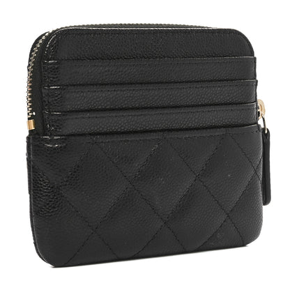 Chanel Caviar Quilted Zip Card Holder Wallet Black 3 of 9