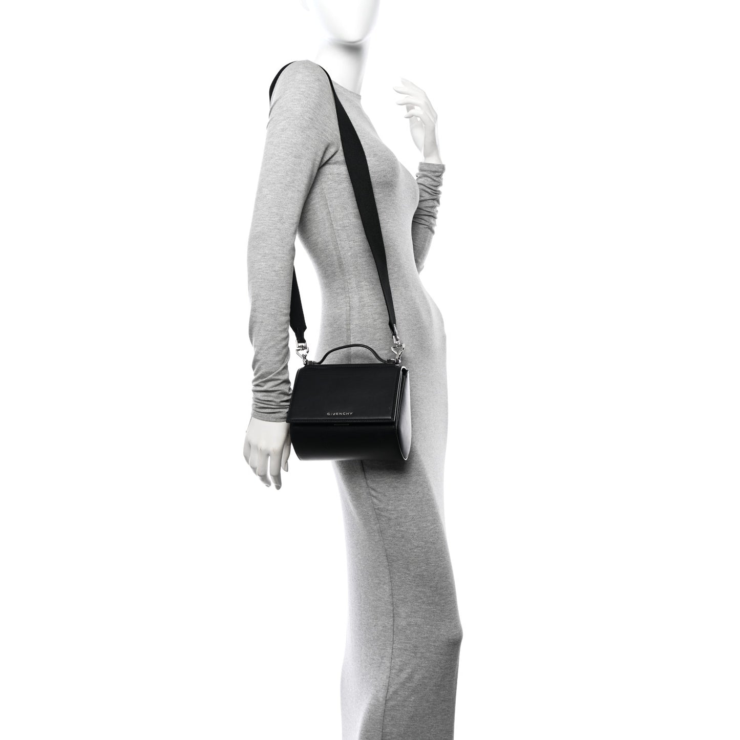 Calfskin Mini Pandora Box Logo Strap Crossbody Bag Black