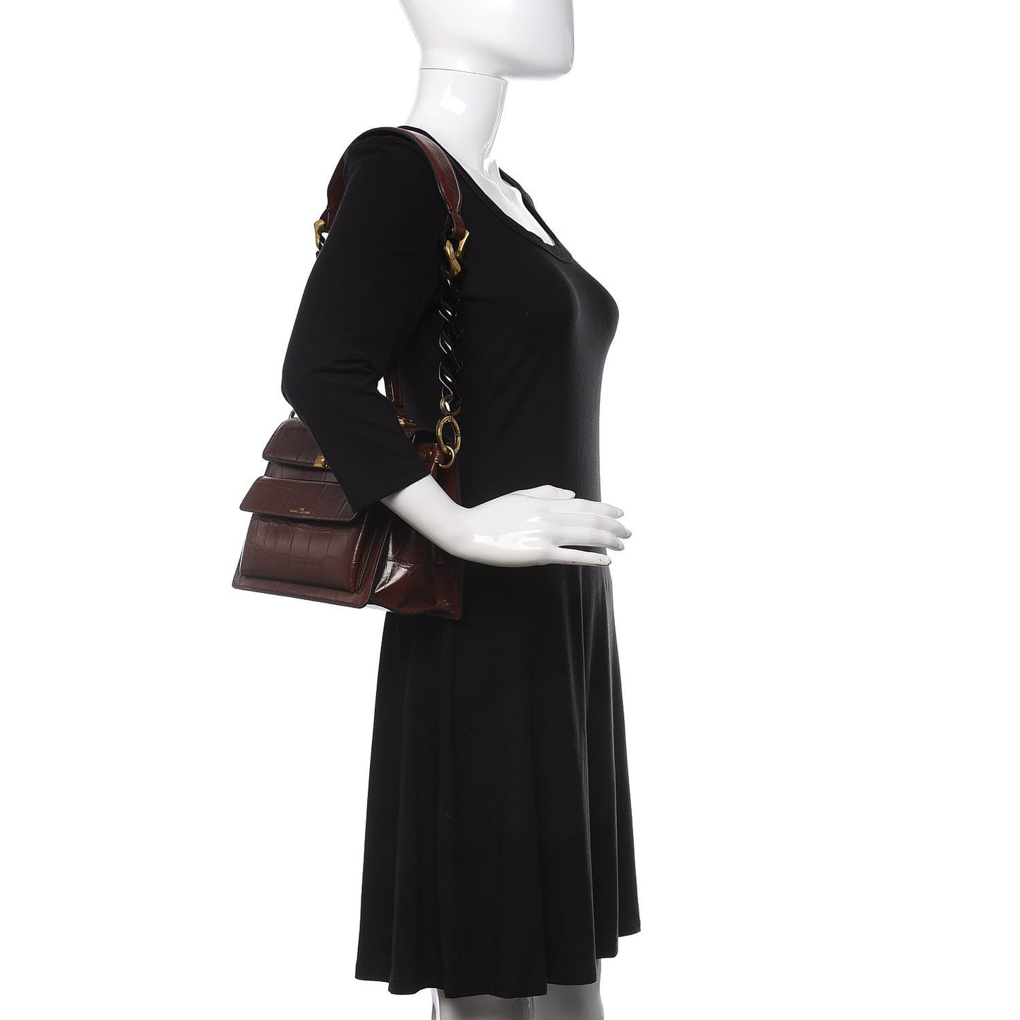 Calfskin Crocodile Embossed Uptown Shoulder Bag Brown