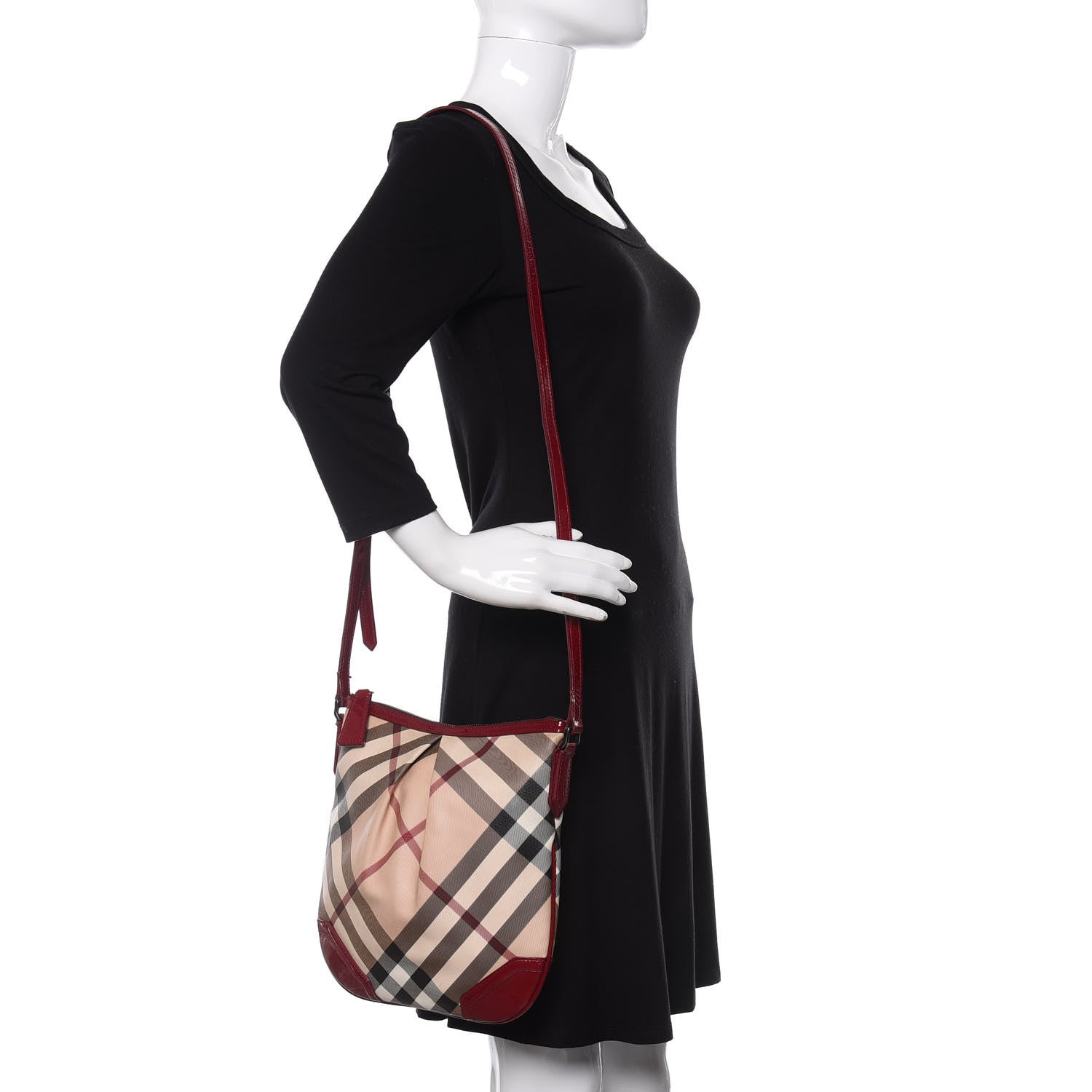 Burberry Patent Nova Check Julia Crossbody Bag Dark Red 2 of 13