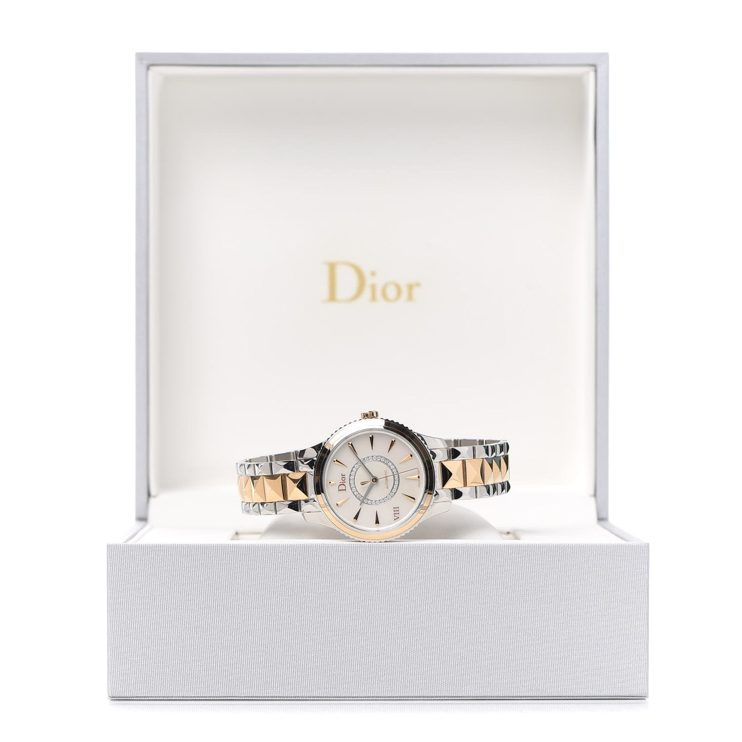 Stainless Steel 18K Rose Gold Diamond Mother of Pearl 32mm Dior VIII Montaigne Automatic Watch